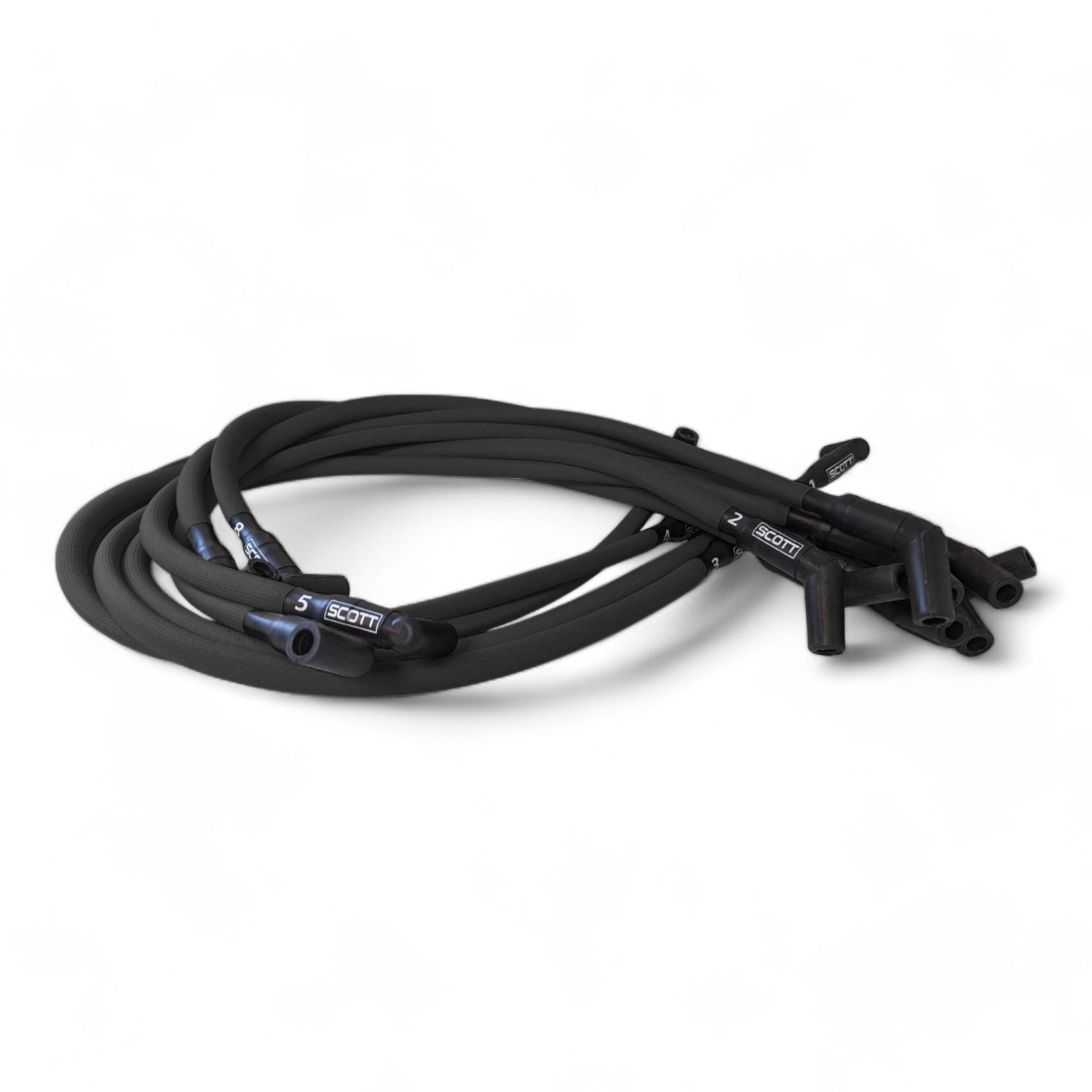 Scott Performance - Big Block Ford Over Valve Cover 30 OHM Fiberglass Sleeved Spark Plug Wire Set  - Black - SPW-PS-429-1