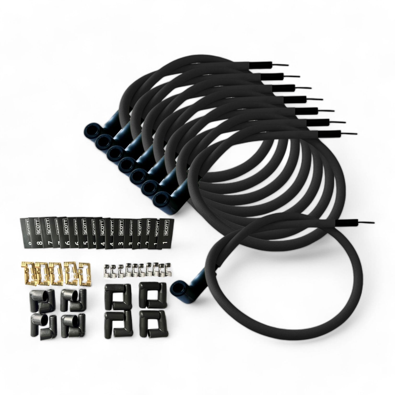 Scott Performance - Fiberglass Sleeved Spark Plug Wire Kit 30 OHM  - Black - SPW-PS-K90-1