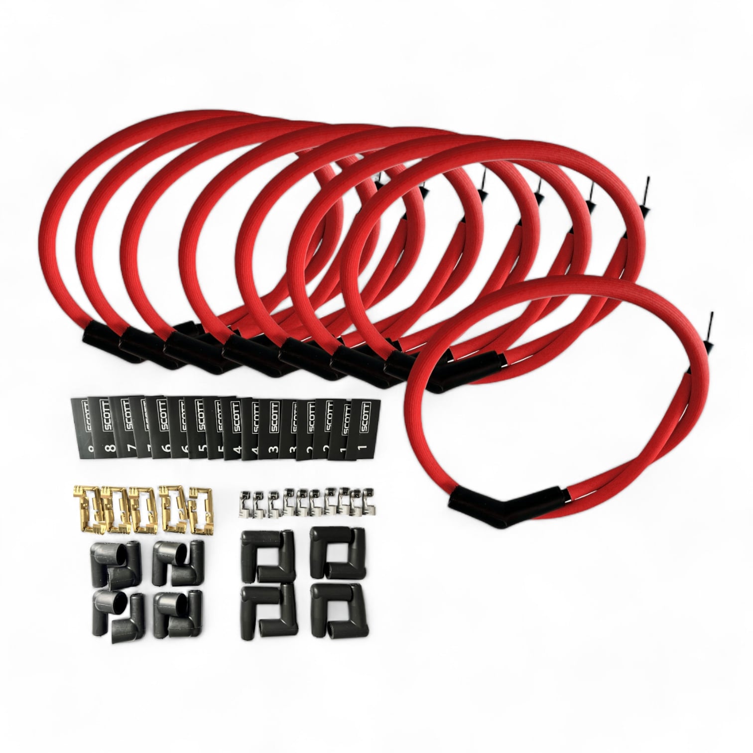 Scott Performance - Fiberglass Sleeved Spark Plug Wire Kit 30 OHM  - Red - SPW-PS-K45-2