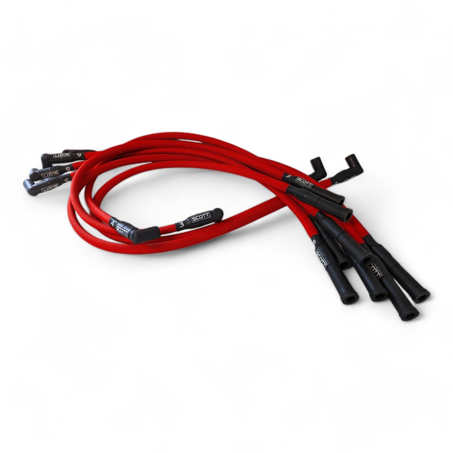 Scott Performance - Big Block Ford Fe 30 OHM Fiberglass Sleeved Spark Plug Wire Set  - Red - SPW-PS-428-2