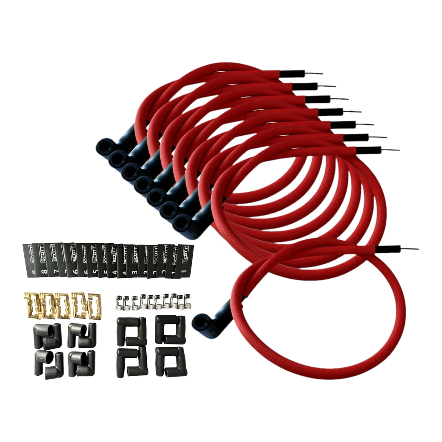 Scott Performance - Fiberglass Sleeved Spark Plug Wire Kit 30 OHM  - Red - SPW-PS-K90-2