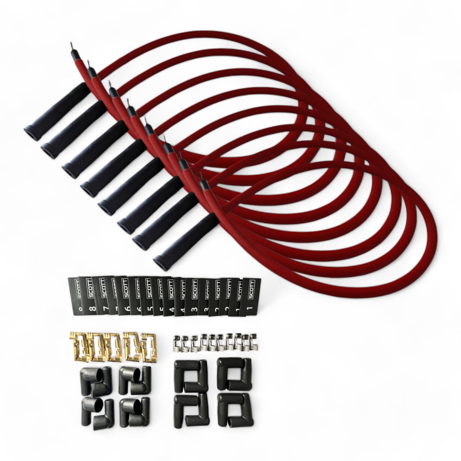 Scott Performance - Fiberglass Sleeved Spark Plug Wire Kit 30 OHM  - Red - SPW-PS-KSTR-2
