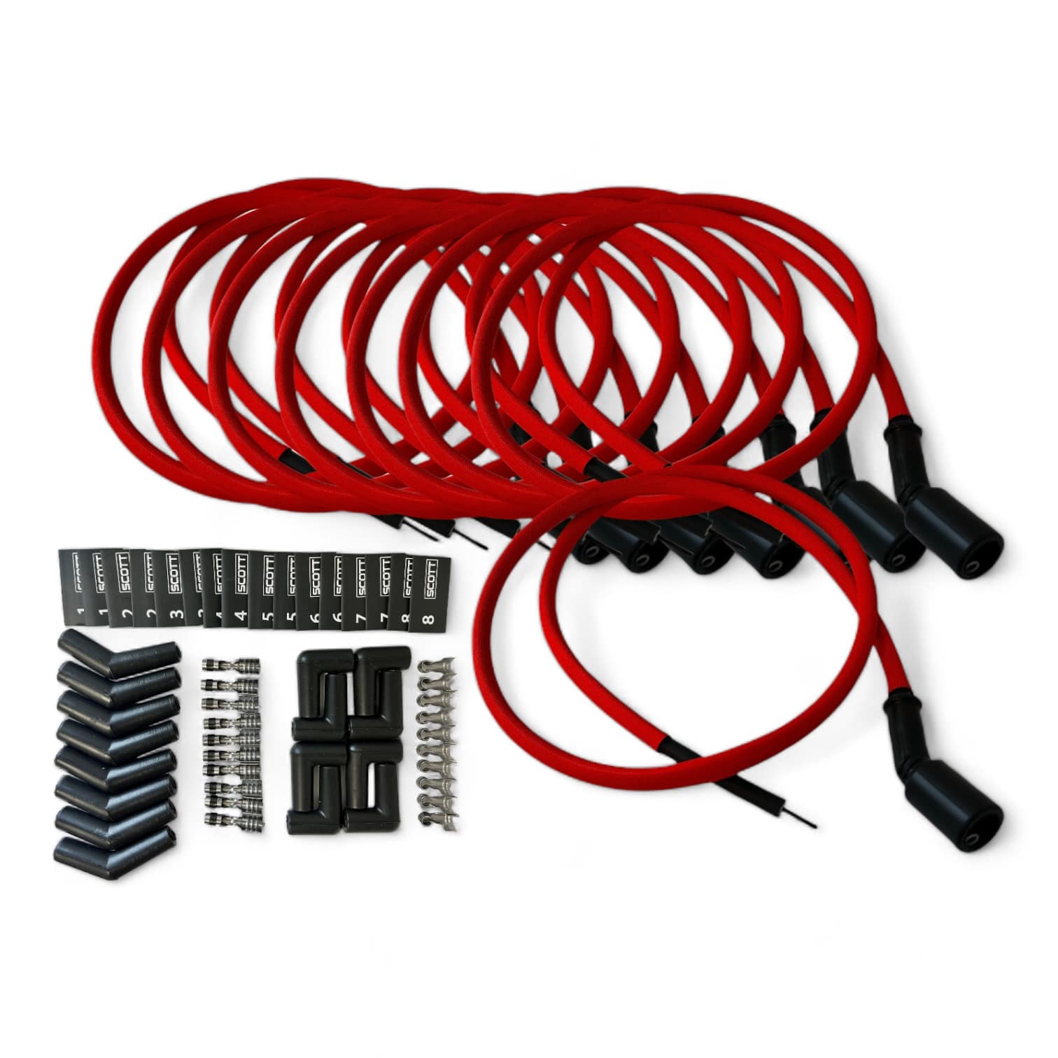Scott Performance - Fiberglass Sleeved Spark Plug Wire Kit 30 OHM  - Red - SPW-PS-LSRELO-2