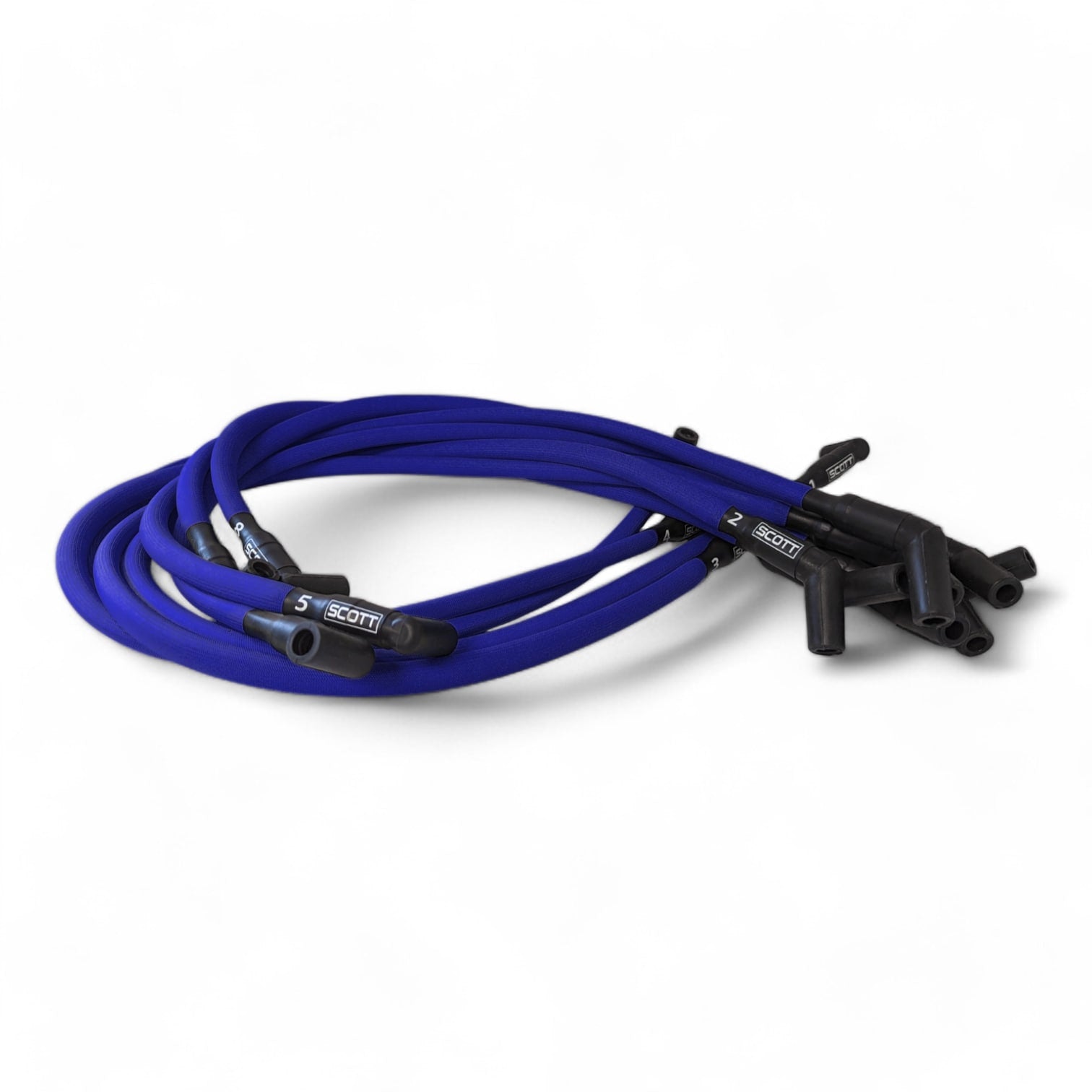 Scott Performance - Big Block Ford Over Valve Cover 30 OHM Fiberglass Sleeved Spark Plug Wire Set  - Blue - SPW-PS-429-3