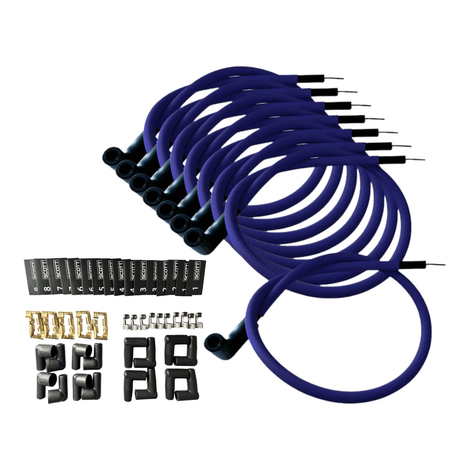 Scott Performance - Fiberglass Sleeved Spark Plug Wire Kit 30 OHM  - Blue - SPW-PS-K90-3