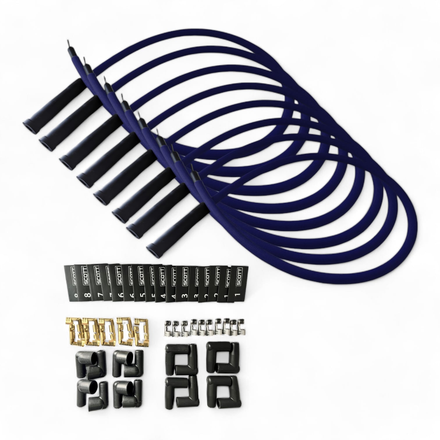 Scott Performance - Fiberglass Sleeved Spark Plug Wire Kit 30 OHM  - Blue - SPW-PS-KSTR-3