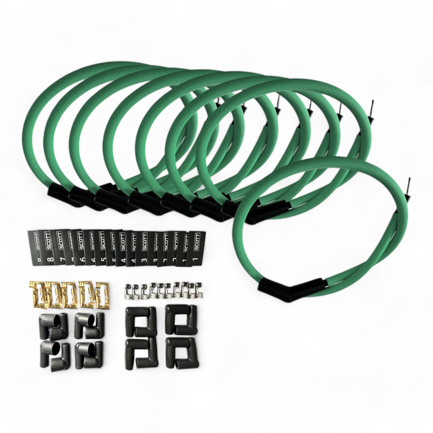 Scott Performance - Fiberglass Sleeved Spark Plug Wire Kit 30 OHM  - Green - SPW-PS-K45-4
