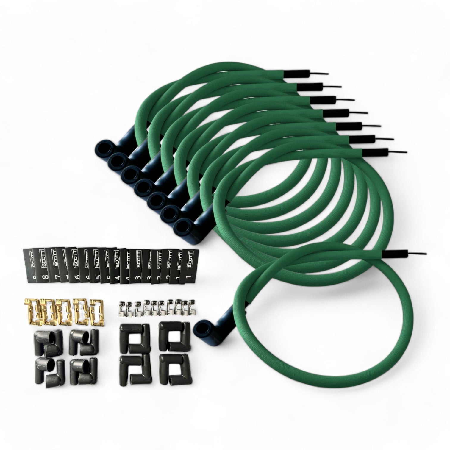 Scott Performance - Fiberglass Sleeved Spark Plug Wire Kit 30 OHM  - Green - SPW-PS-K90-4