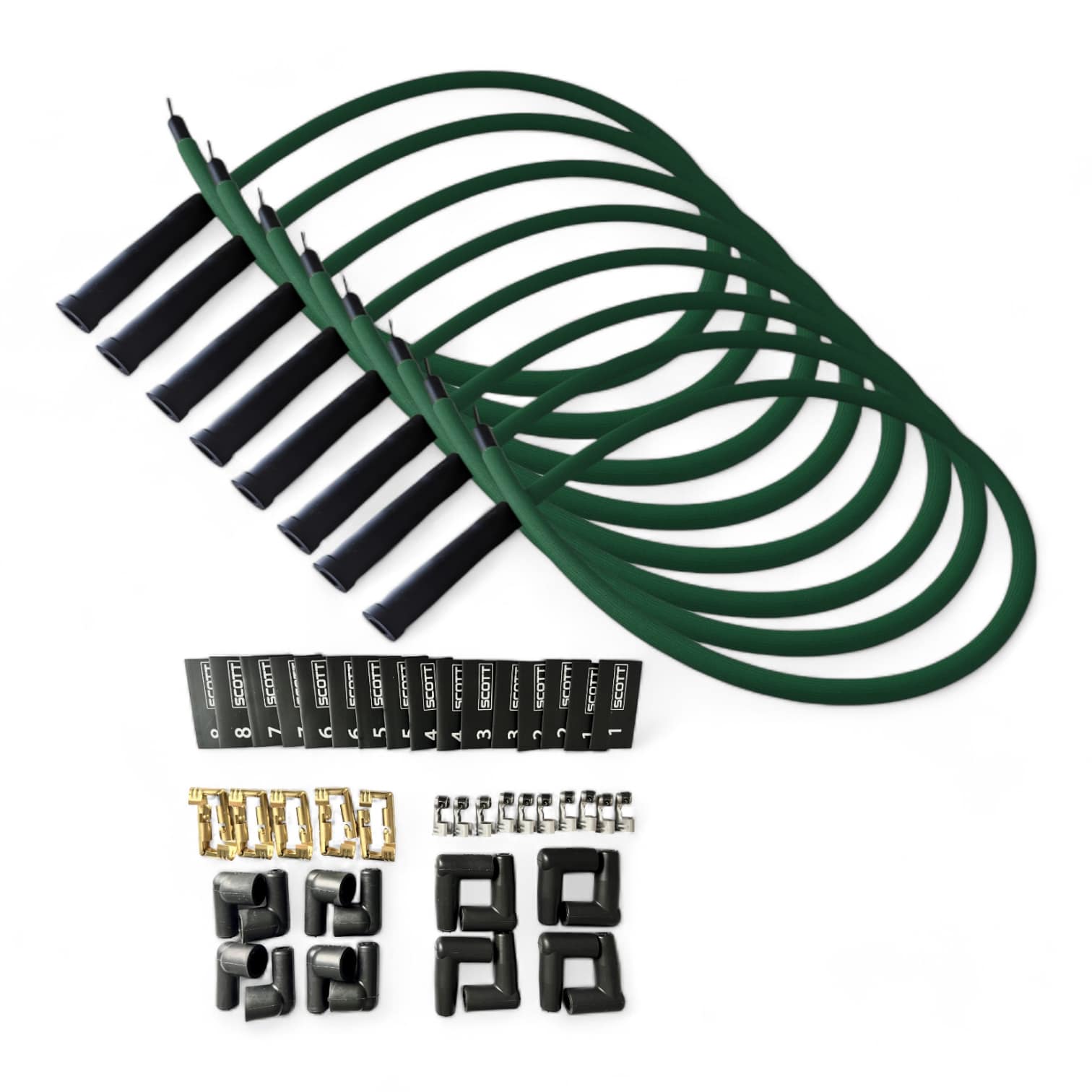 Scott Performance - Fiberglass Sleeved Spark Plug Wire Kit 30 OHM  - Green - SPW-PS-KSTR-4