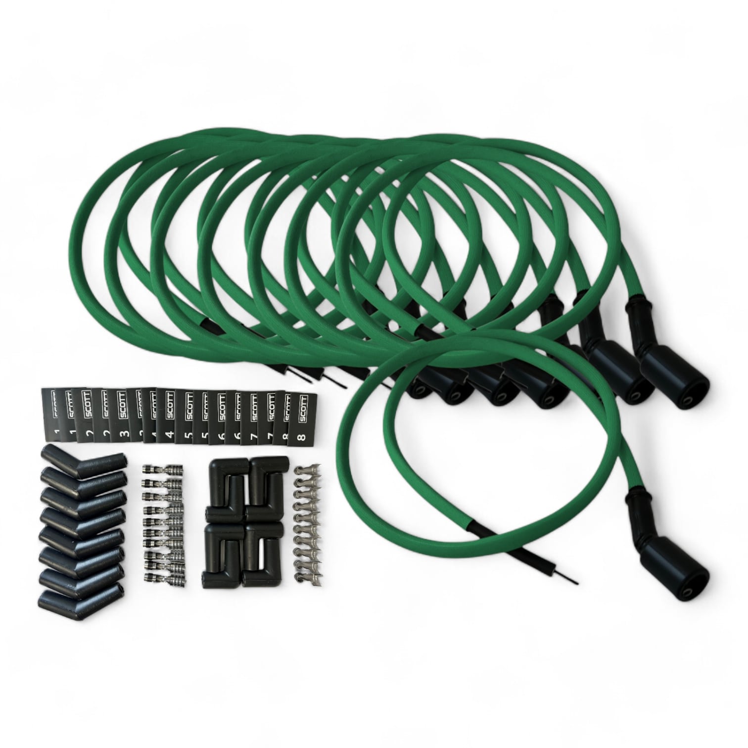 Scott Performance - Fiberglass Sleeved Spark Plug Wire Kit 30 OHM  - Green - SPW-PS-LSRELO-4