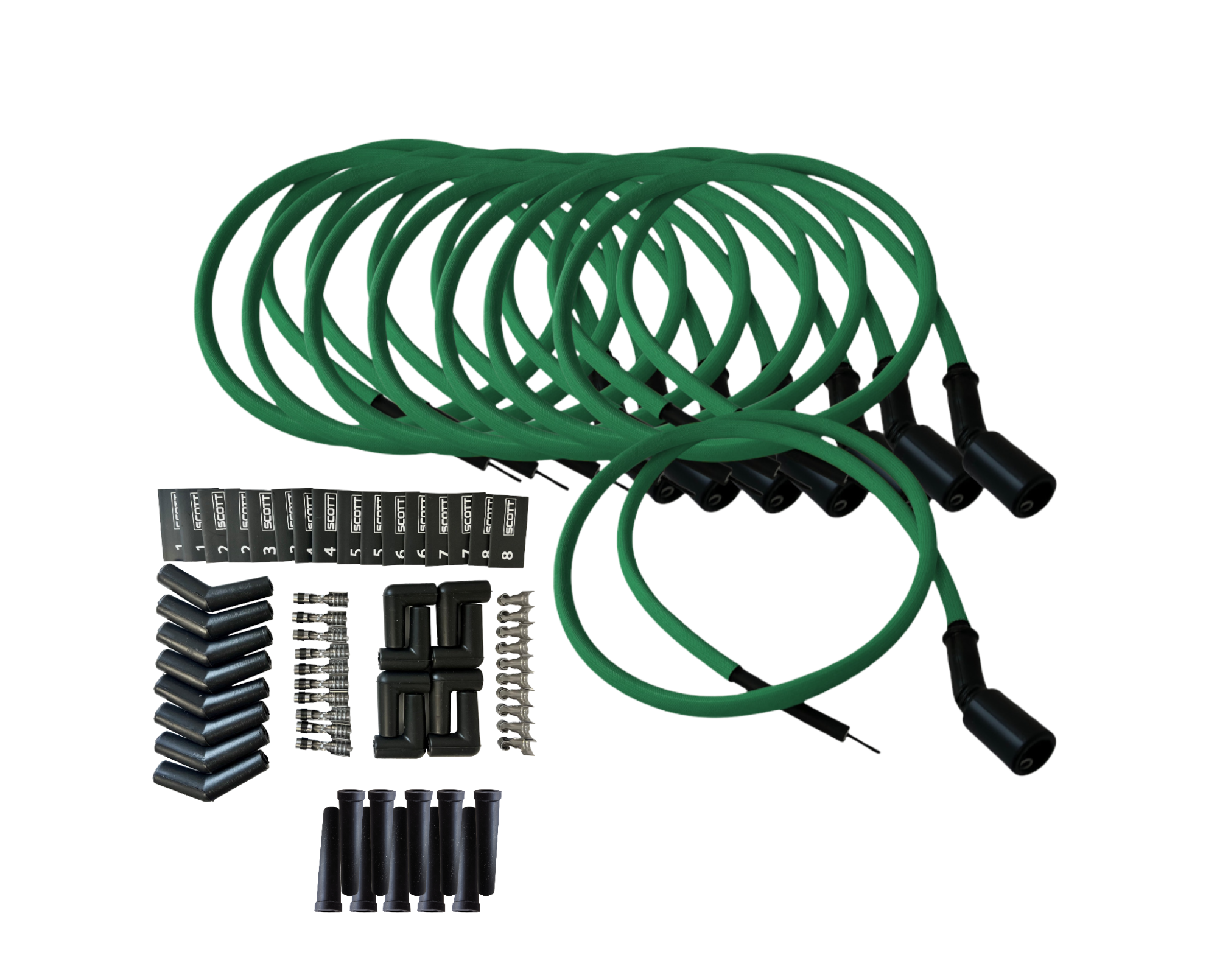 Scott Performance - Fiberglass Sleeved Spark Plug Wire Kit 300 OHM  - Green - SPW300-PS-LSRELO-4