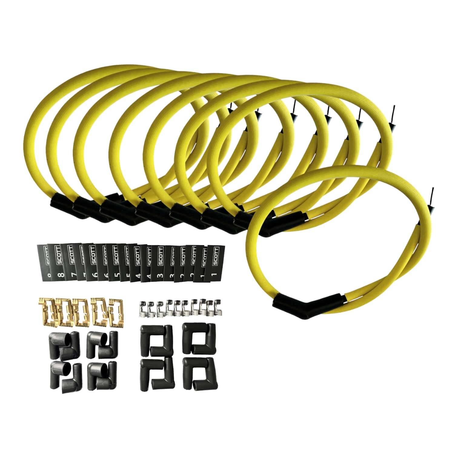 Scott Performance - Fiberglass Sleeved Spark Plug Wire Kit 30 OHM  - Yellow - SPW-PS-K45-5