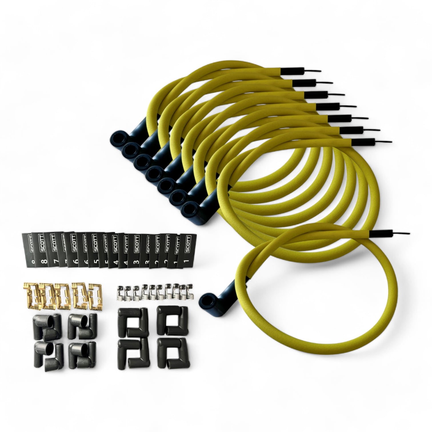 Scott Performance - Fiberglass Sleeved Spark Plug Wire Kit 30 OHM  - Yellow - SPW-PS-K90-5