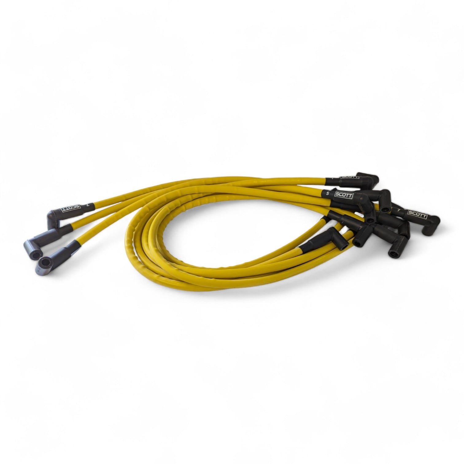 Scott Performance - Small Block Chevy 604 Crate Under Header 300 OHM Plug Set  - Yellow - SPW300-CH-604-7