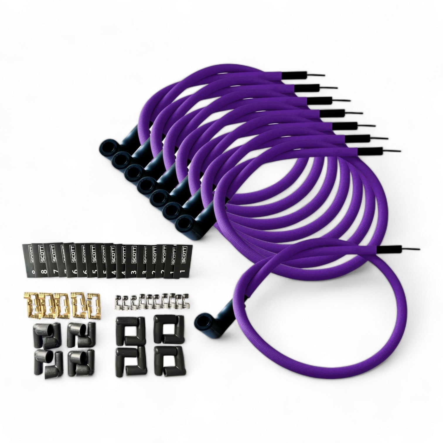 Scott Performance - Fiberglass Sleeved Spark Plug Wire Kit 30 OHM  - Purple - SPW-PS-K90-7
