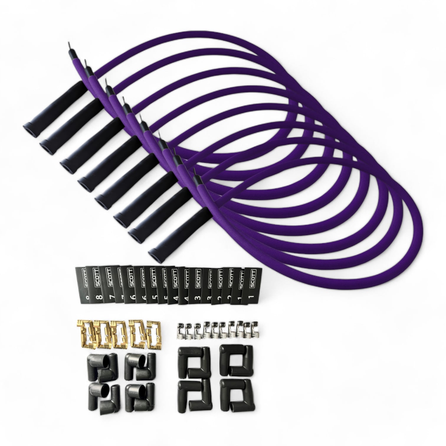 Scott Performance - Fiberglass Sleeved Spark Plug Wire Kit 30 OHM  - Purple - SPW-PS-KSTR-7