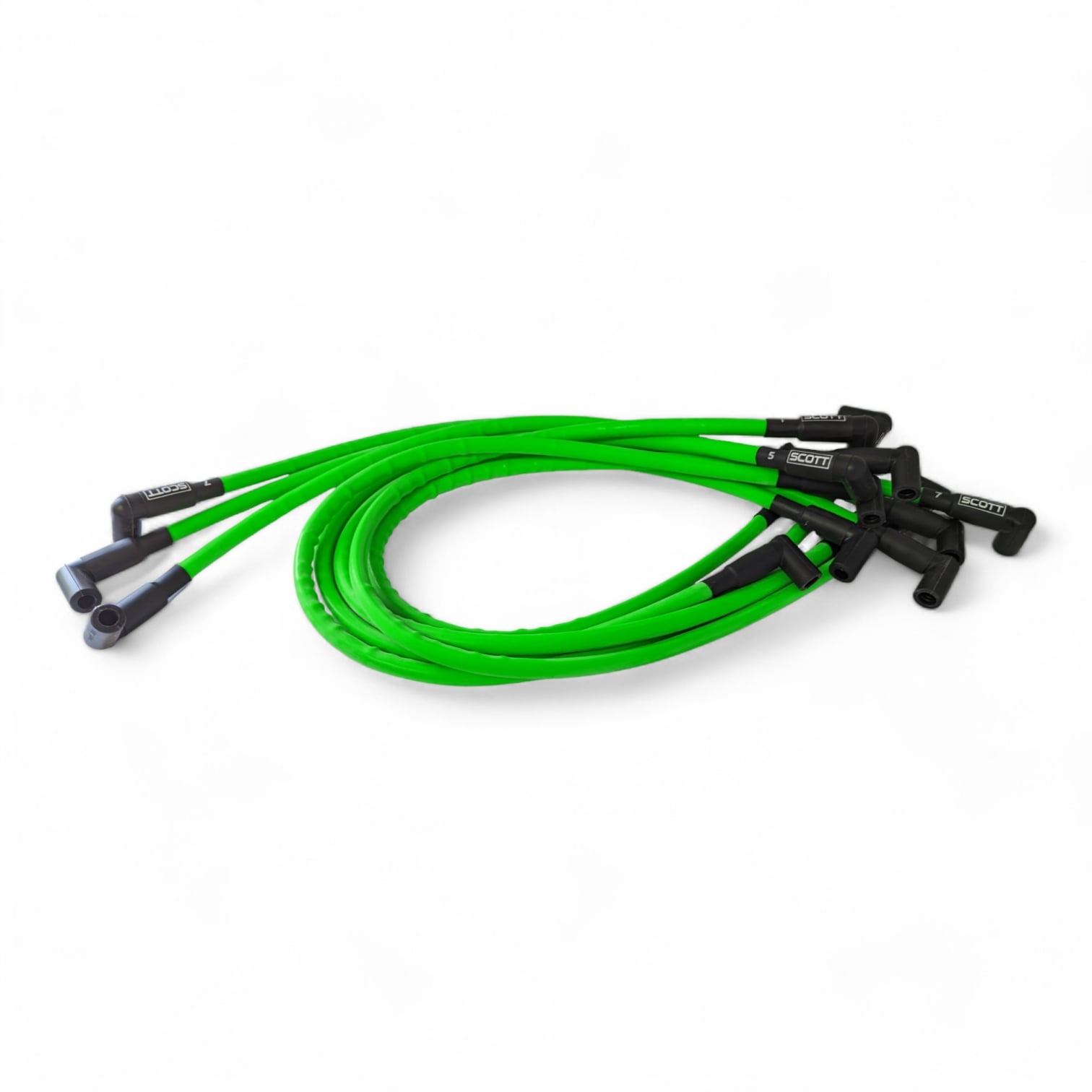 Scott Performance - Small Block Chevy 604 Crate Under Header 300 OHM Plug Set  - Fluorescent Green - SPW300-CH-604-8