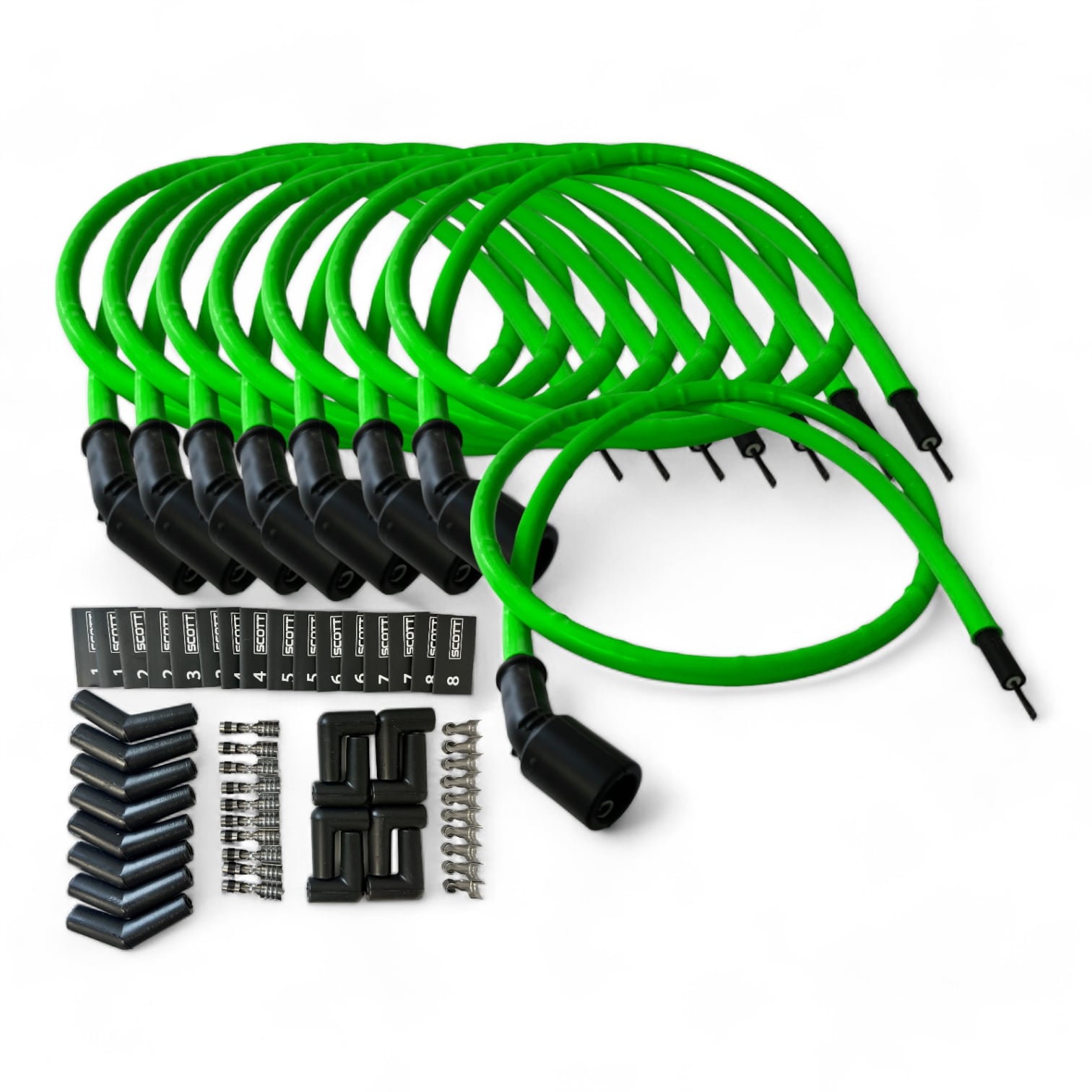 Scott Performance - Spark Plug Wire Kit 300 OHM  - Fluorescent Green - SPW300-CH-LSRELO-8