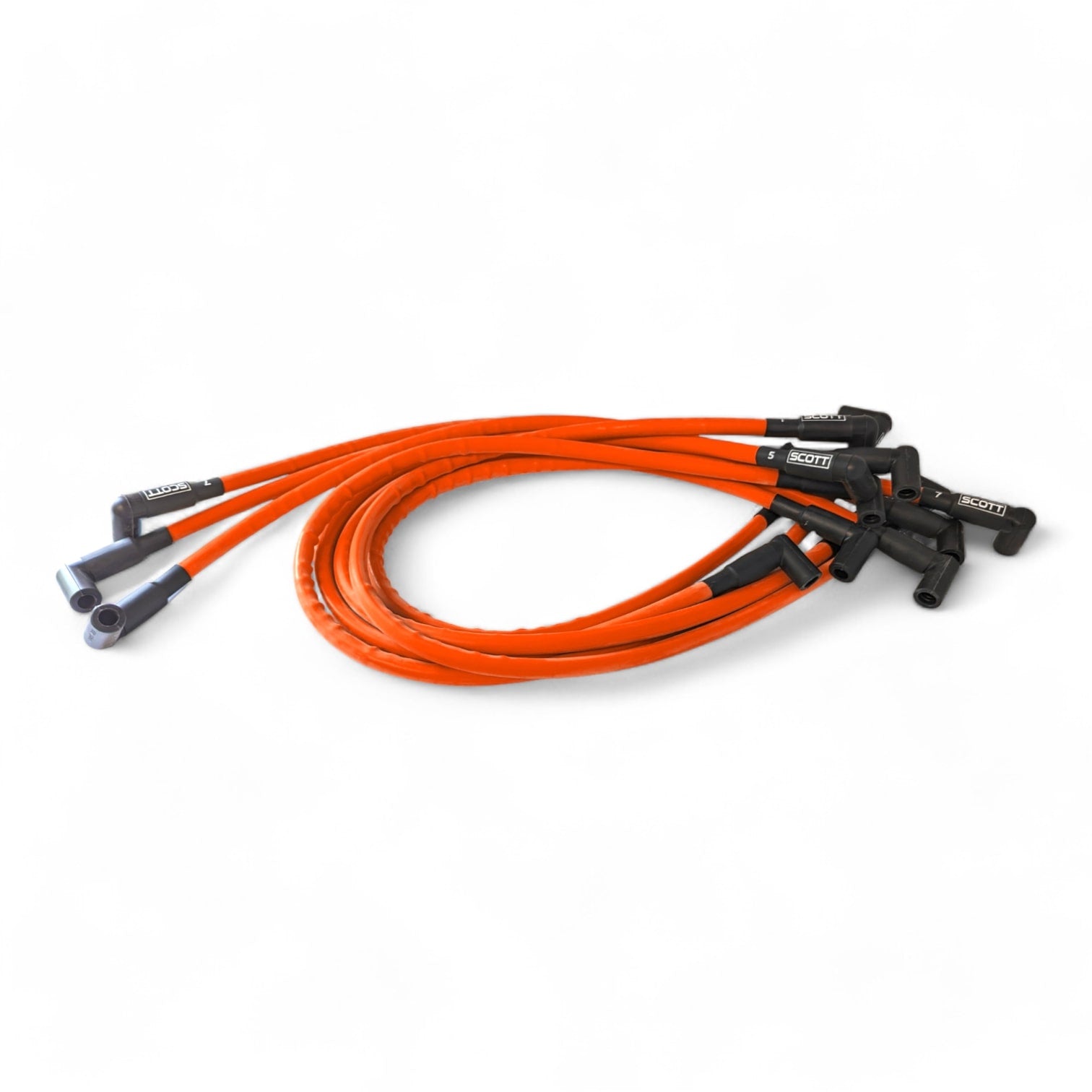 Scott Performance - Small Block Chevy 604 Crate Under Header 300 OHM Plug Set  - Fluorescent Orange - SPW300-CH-604-9