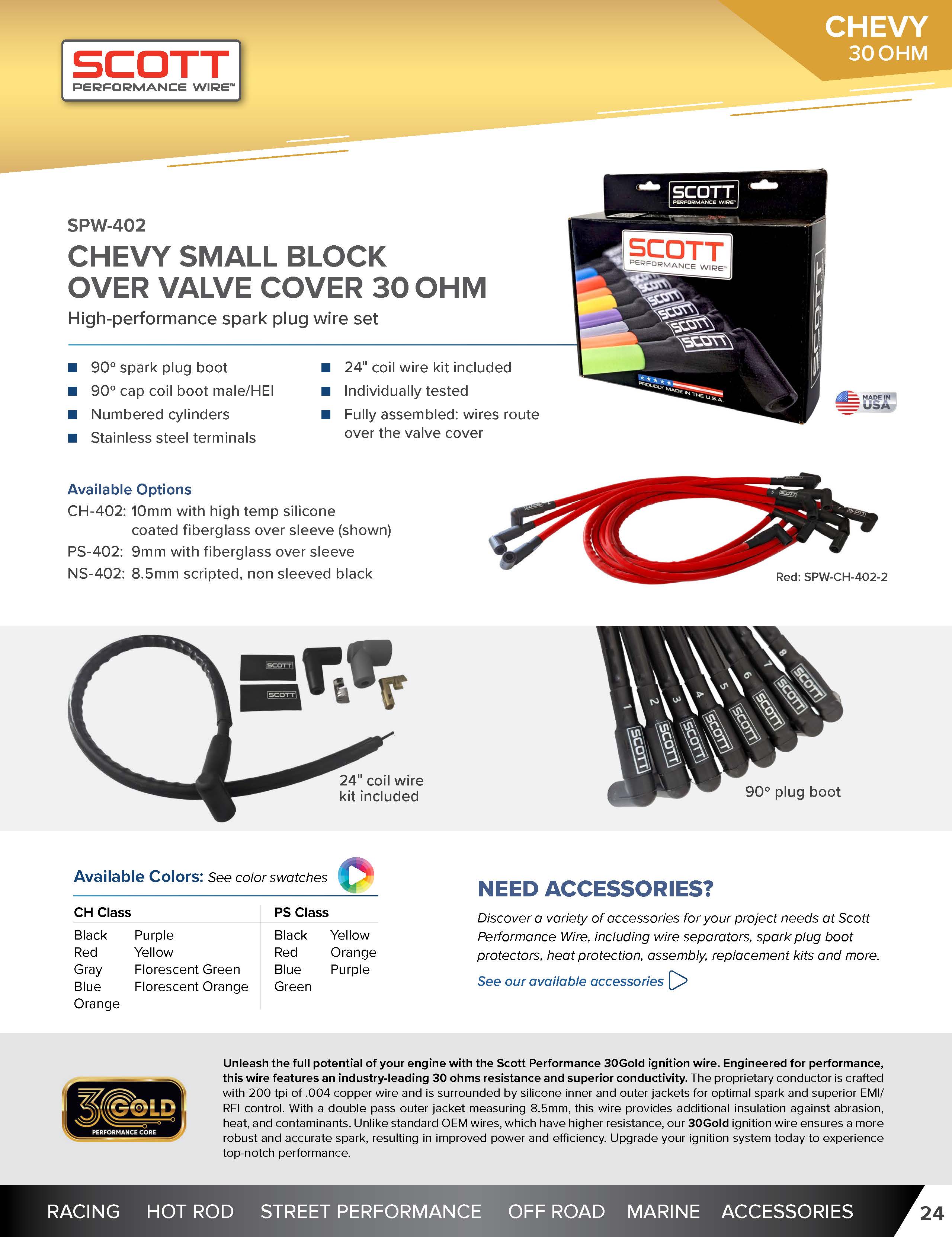 High Performance Low Ohm Silicone Sleeved Spark Plug Wire Set - Small Block Chevy - #SPW-CH-402