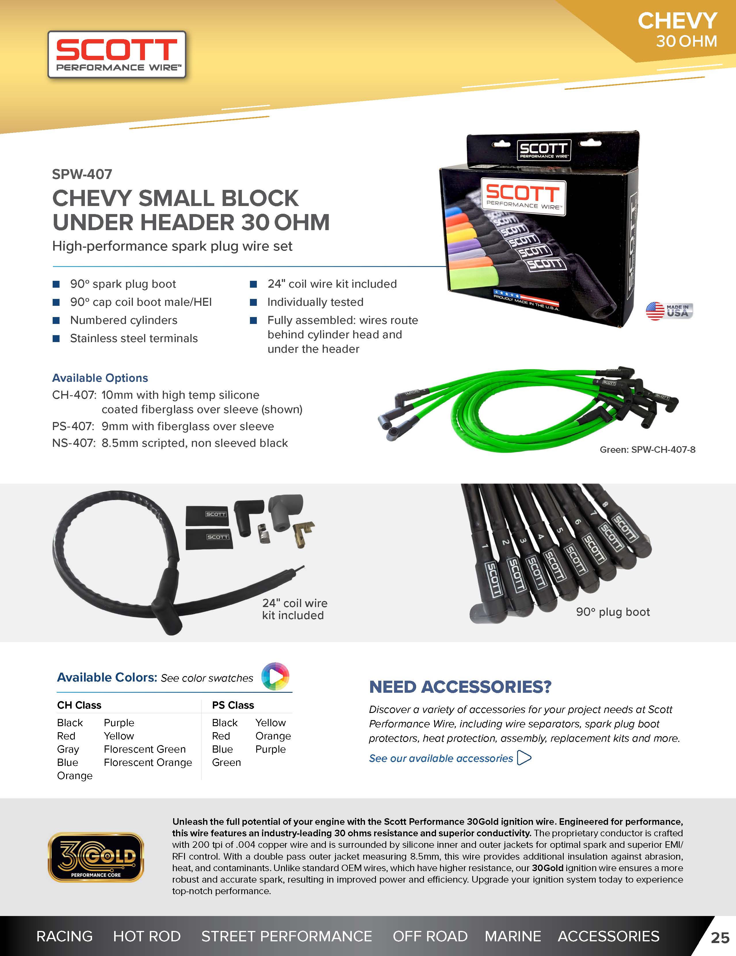High Performance Low Ohm Silicone Sleeved Spark Plug Wire Set for Small Block Chevy - #SPW-CH-407
