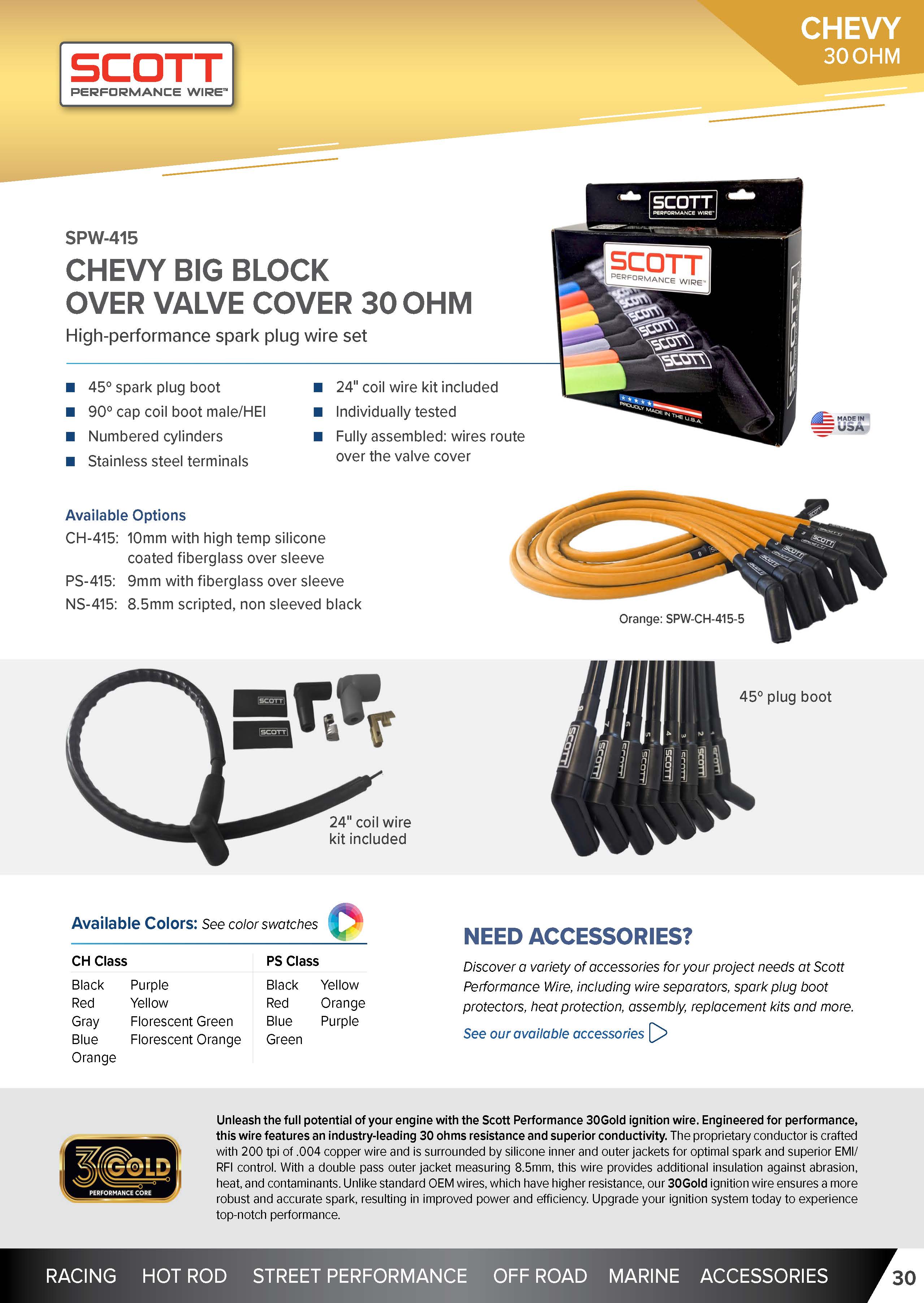 High Performance Low Ohm Silicone Sleeved Spark Plug Wire Set for Big Block Chevy - #SPW-CH-415