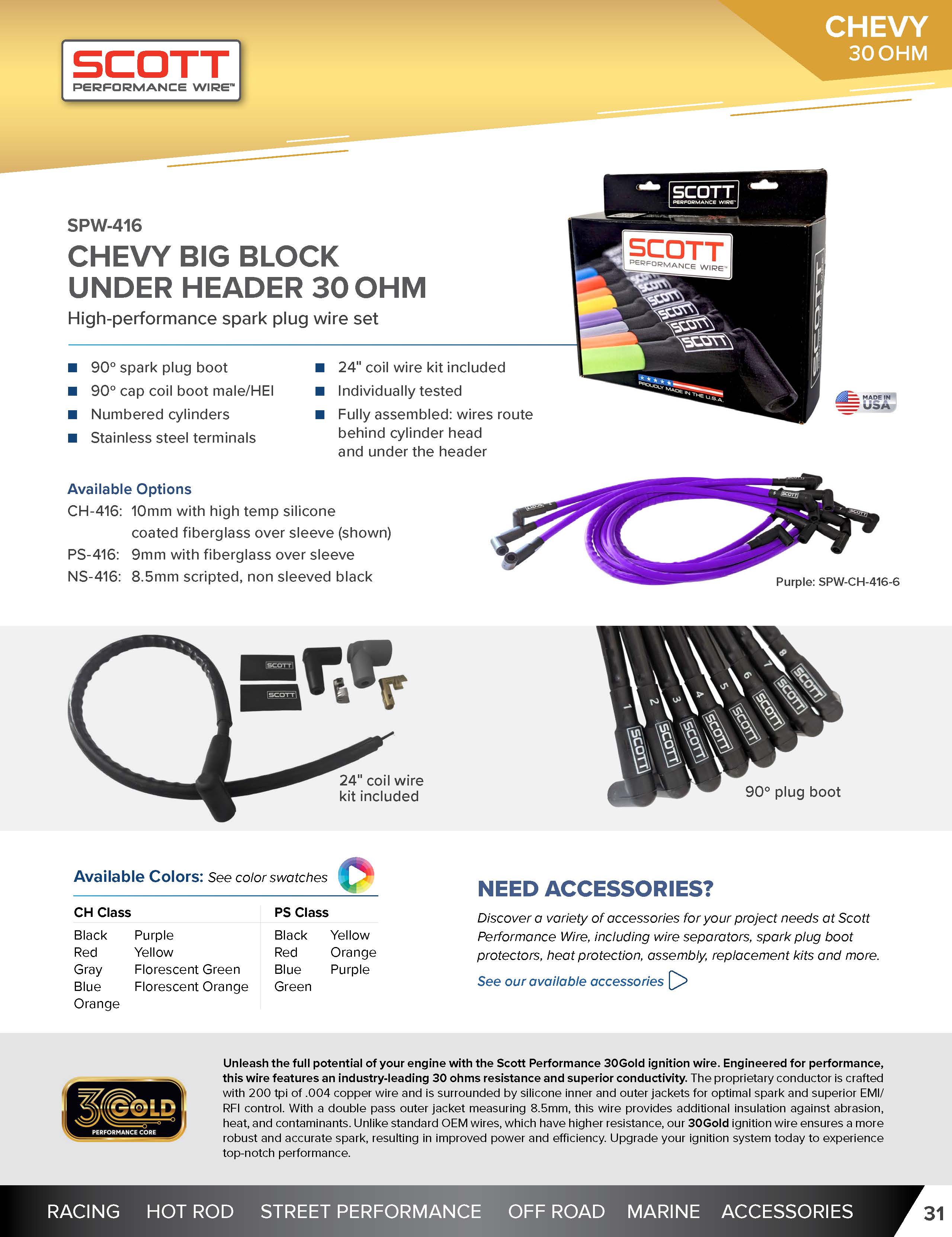 High Performance Low Ohm Silicone Sleeved Spark Plug Wire Set for Big Block Chevy - #SPW-CH-416