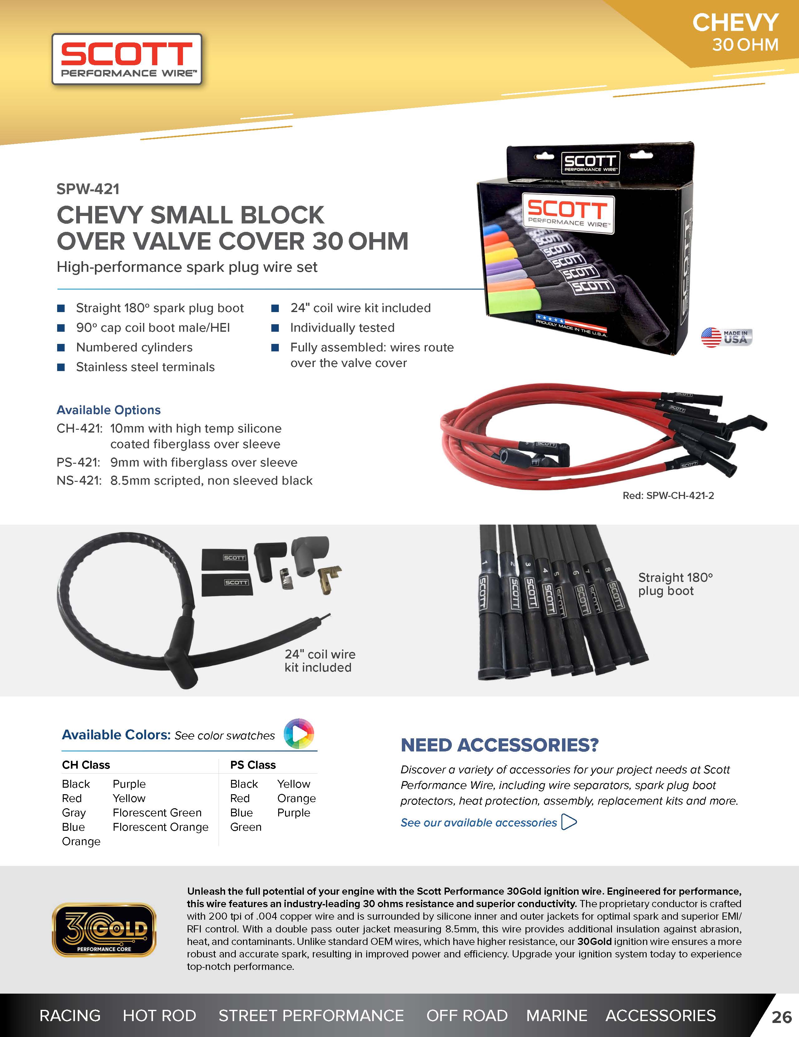 High Performance Low Ohm Silicone Sleeved Spark Plug Wire Set for Small Block Chevy - #SPW-CH-421