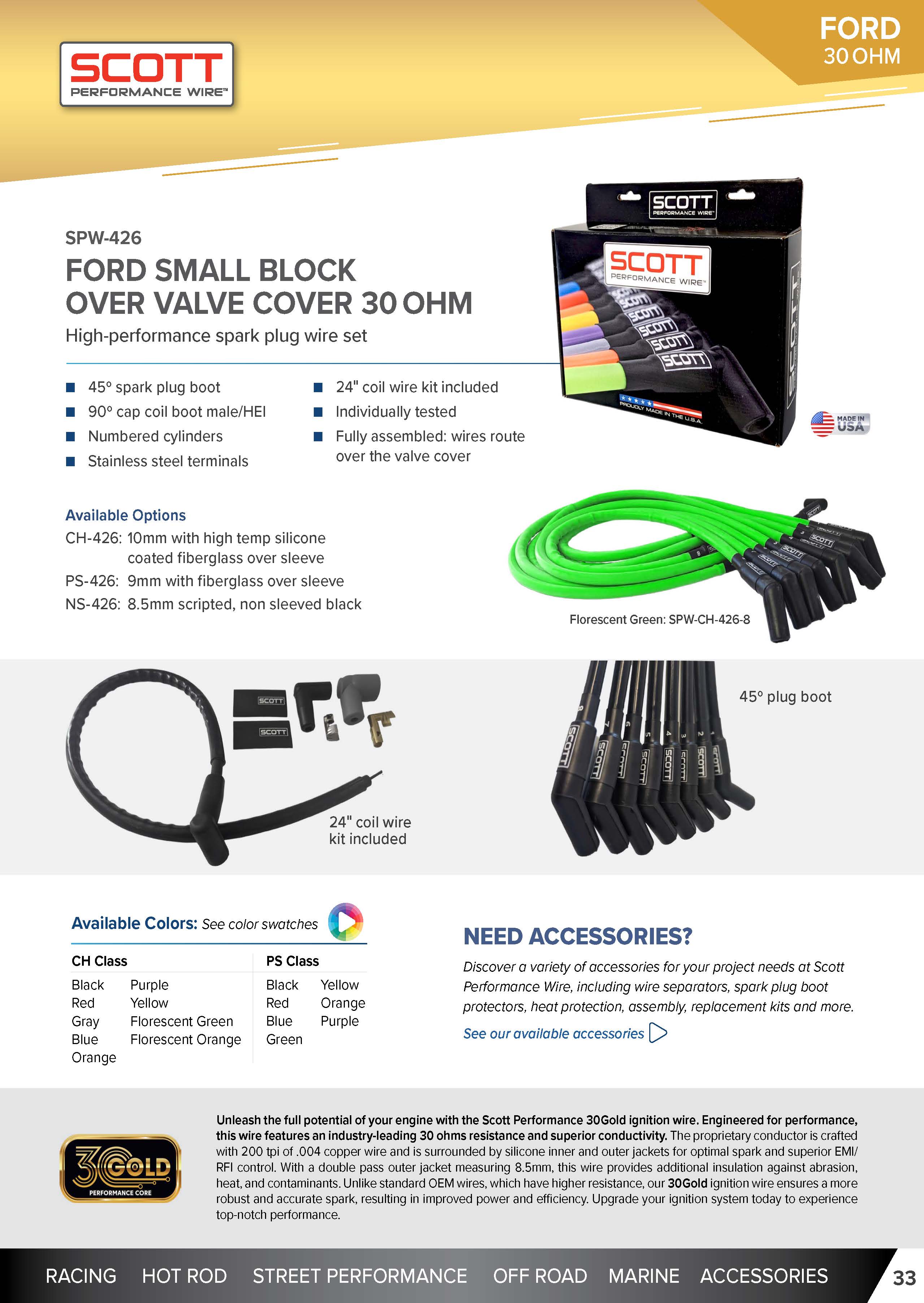 High Performance Low Ohm Silicone Sleeved Spark Plug Wire Set for Windsor Small Block Ford - #SPW-CH-426