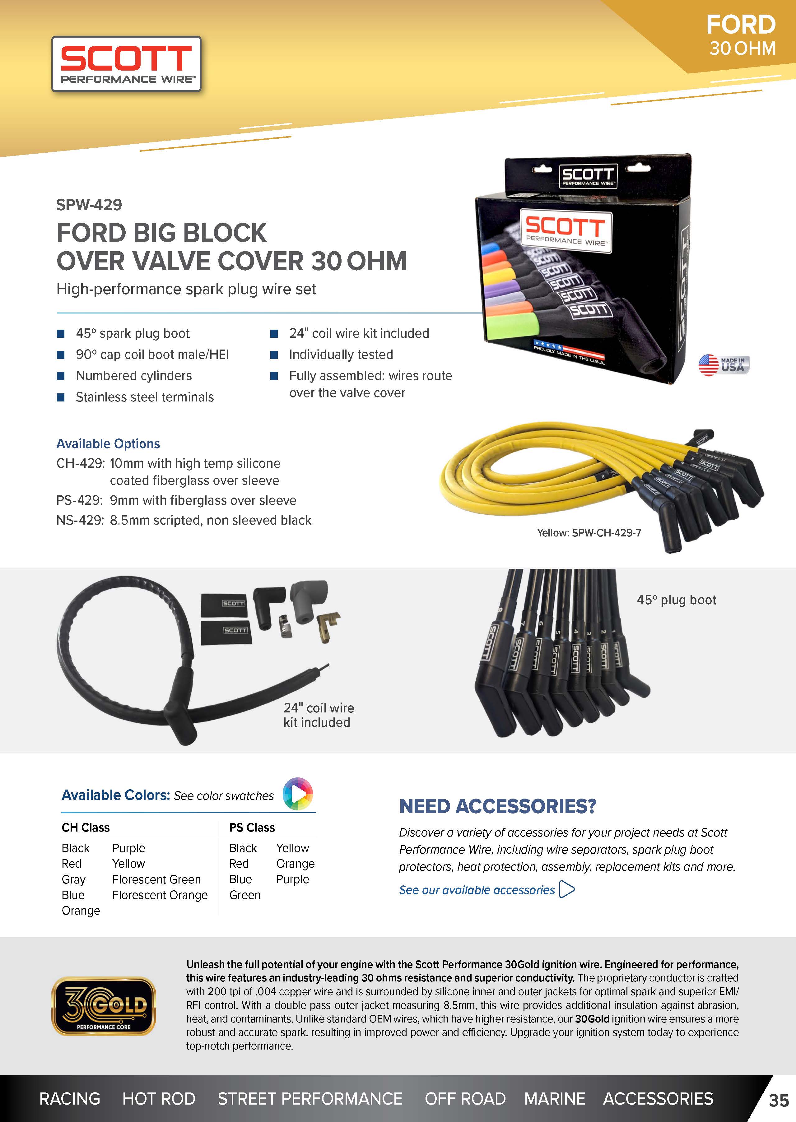 High Performance Low Ohm Silicone Sleeved Spark Plug Wire Set for Big Block Ford - #SPW-CH-429