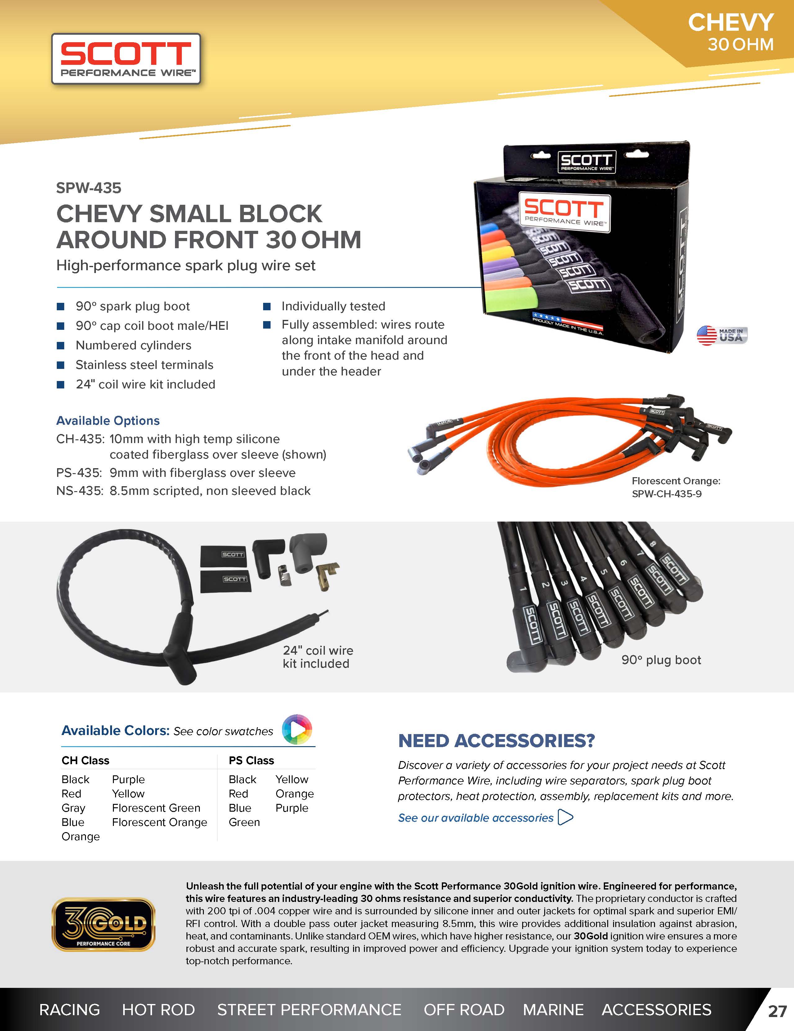 High Performance Low Ohm Silicone Sleeved Spark Plug Wire Set for Small Block Chevy - #SPW-CH-435