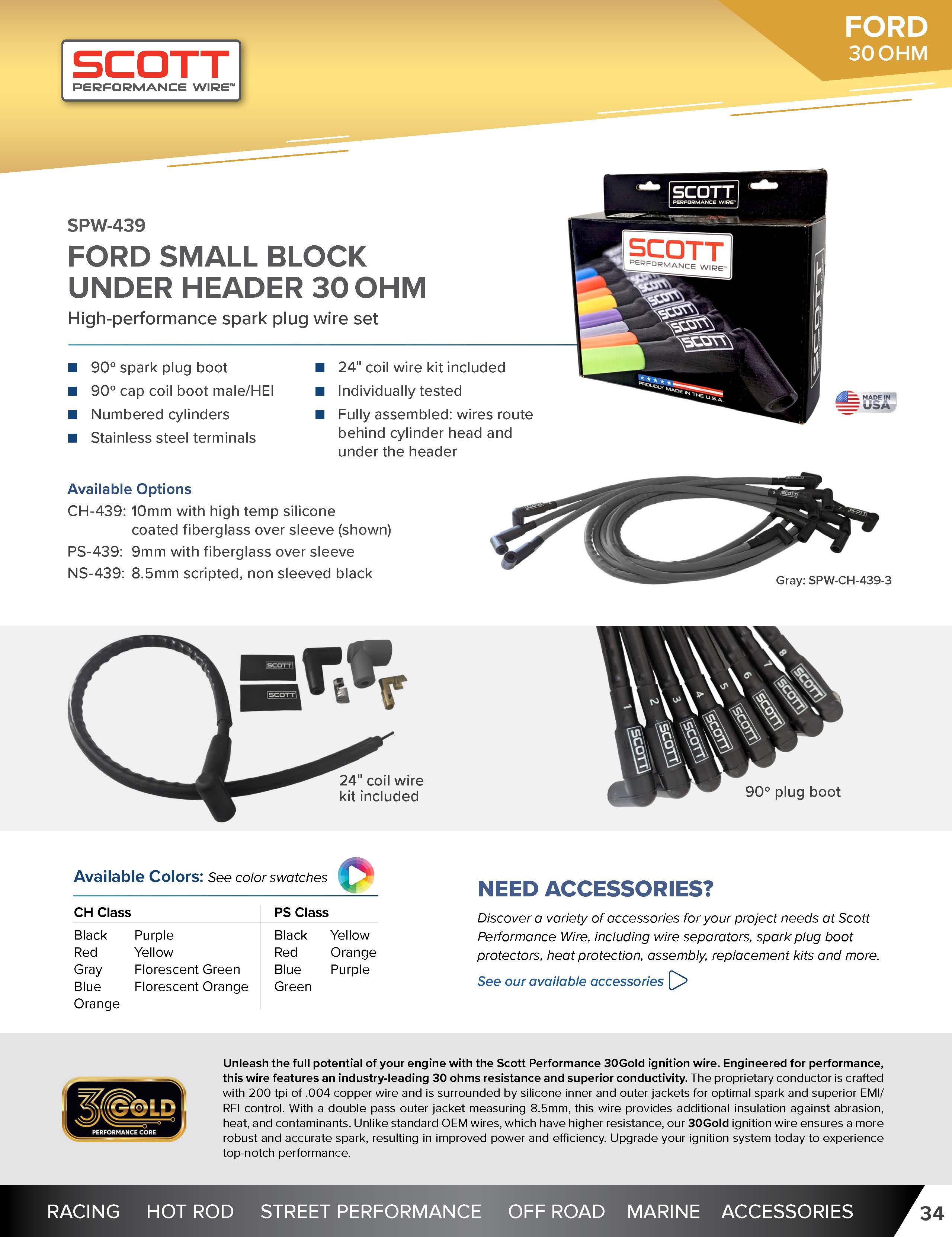 High Performance Low Ohm Silicone Sleeved Spark Plug Wire Set for Windsor Small Block Ford 351 - #SPW-CH-439