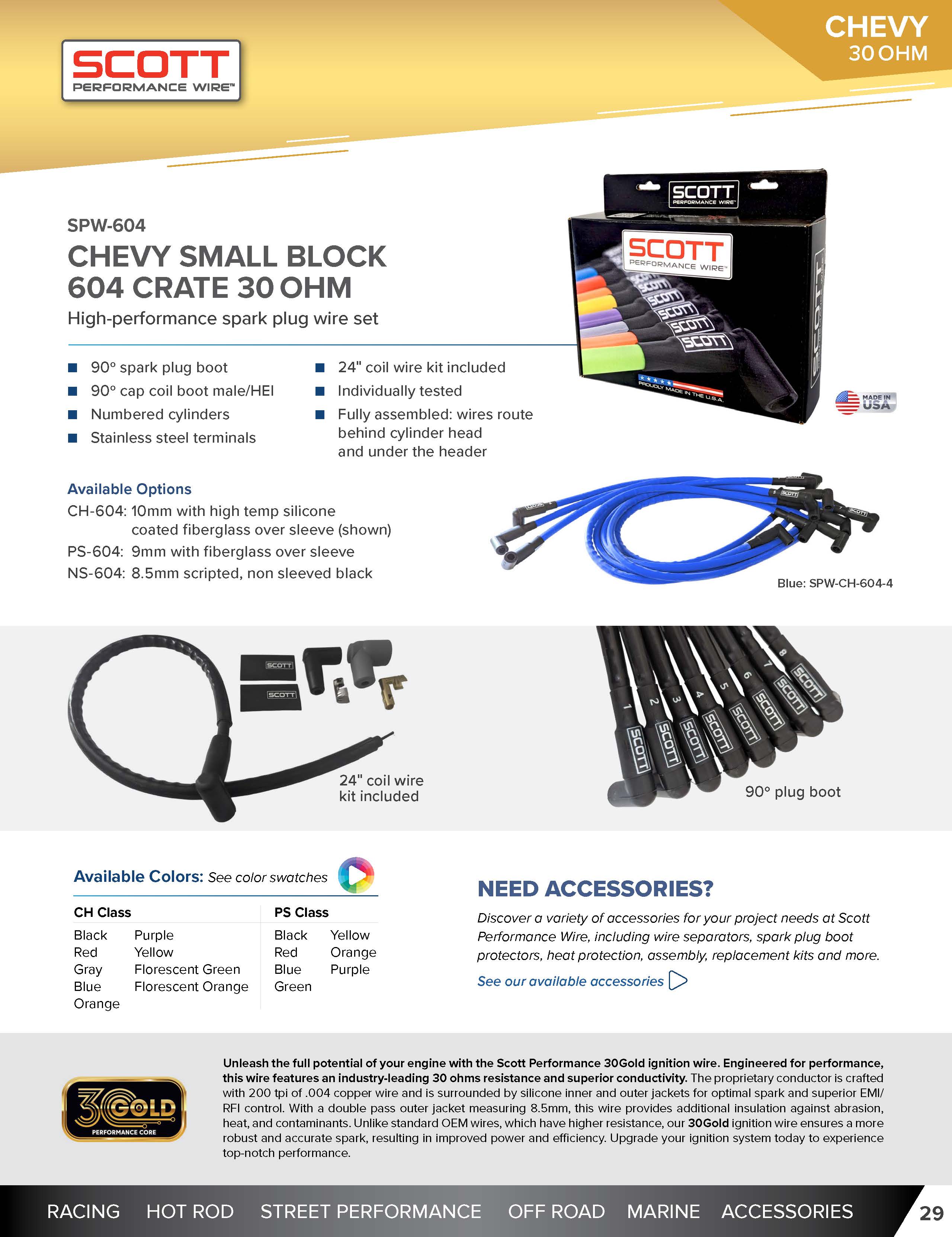 High Performance Low Ohm Silicone Sleeved Spark Plug Wire Set for GM/Chevy Crate Engines and Small Blocks - #SPW-CH-604
