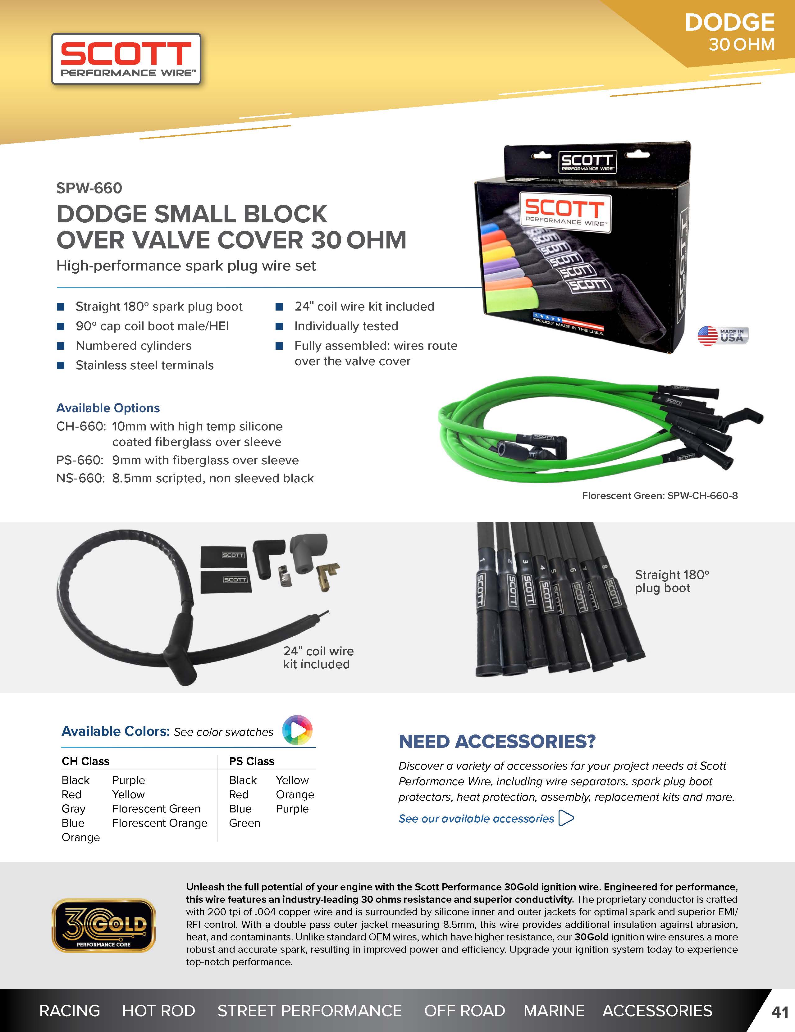 High Performance Low Ohm Silicone Sleeved Spark Plug Wire Set for Small Block Dodge - #SPW-CH-660
