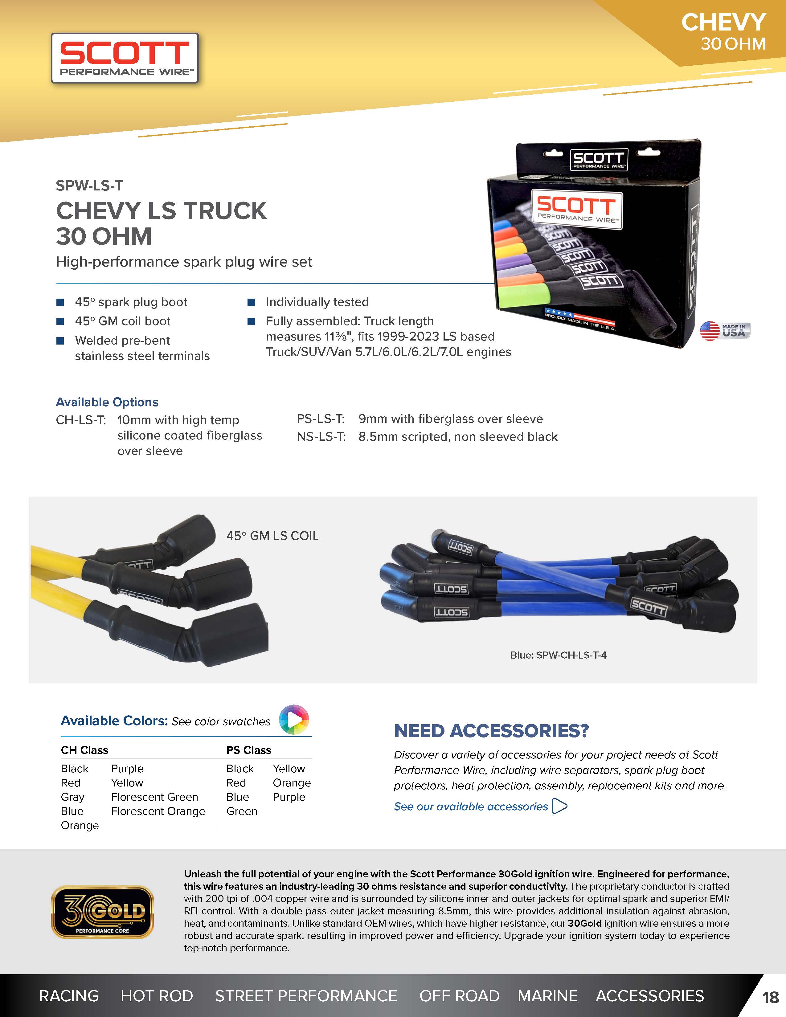 High Performance Low Ohm Silicone Sleeved Spark Plug Wire Set for 1999-2023 GM LS Truck - #SPW-CH-LS-T