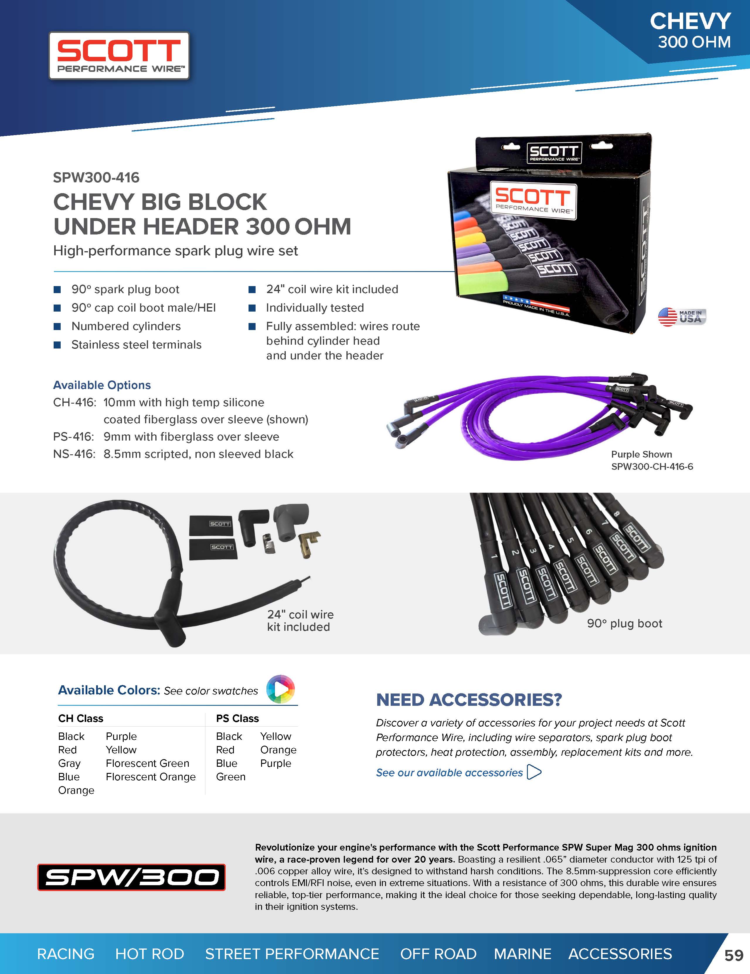 Street Performance Silicone Sleeved Spark Plug Wire Set for Big Block Chevy - #SPW300-CH-416
