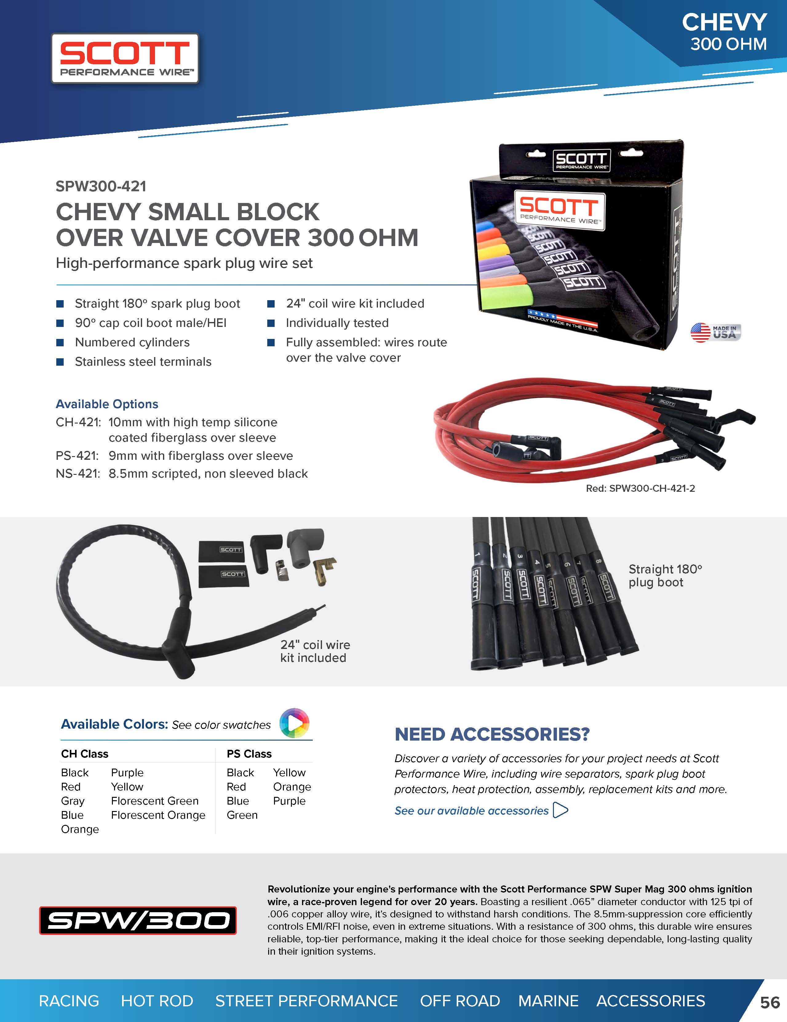 Street Performance Silicone Sleeved Spark Plug Wire Set for Small Block Chevy - #SPW300-CH-421