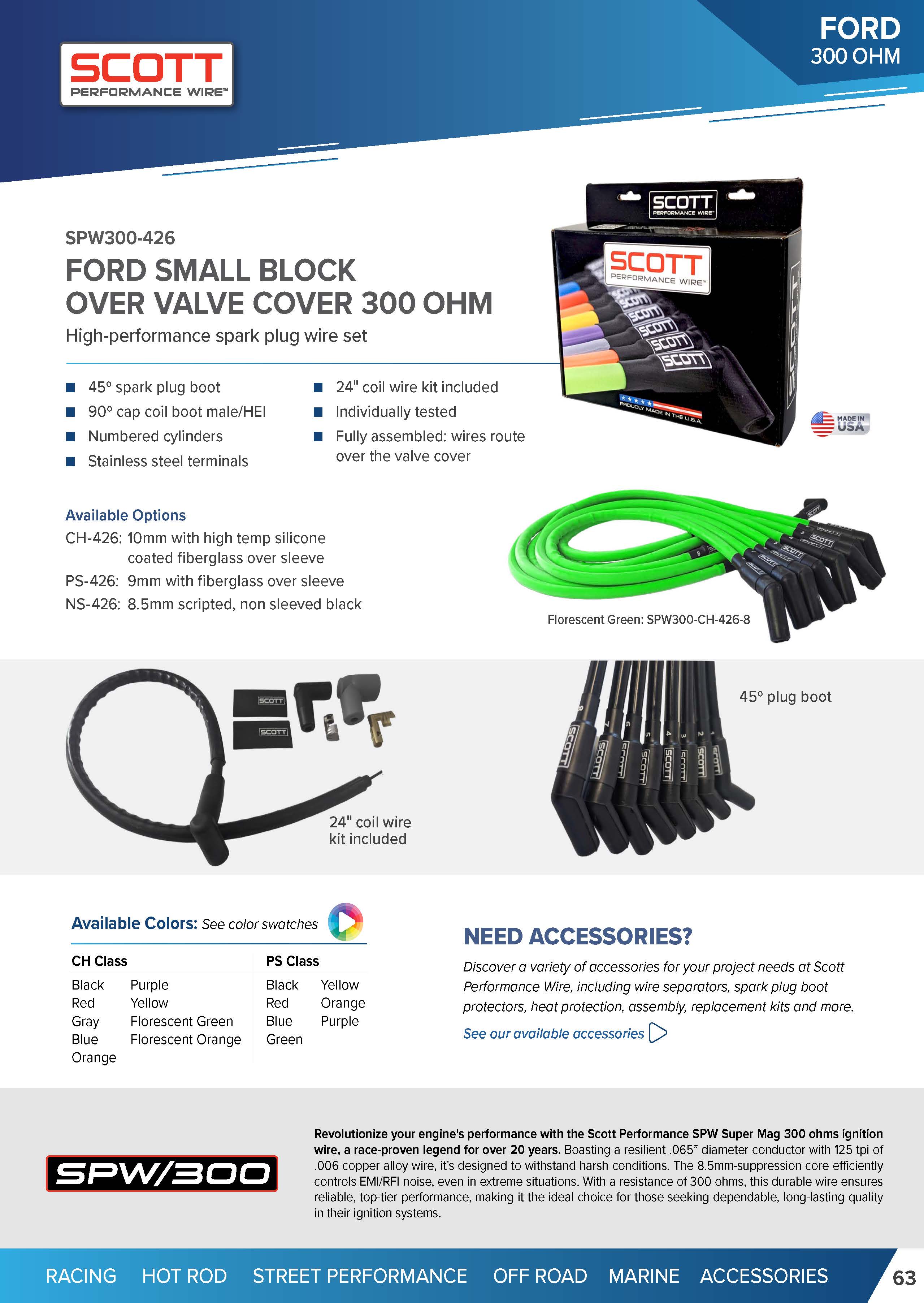 Street Performance Silicone Sleeved Spark Plug Wire Set for Windsor Small Block Ford - #SPW300-CH-426