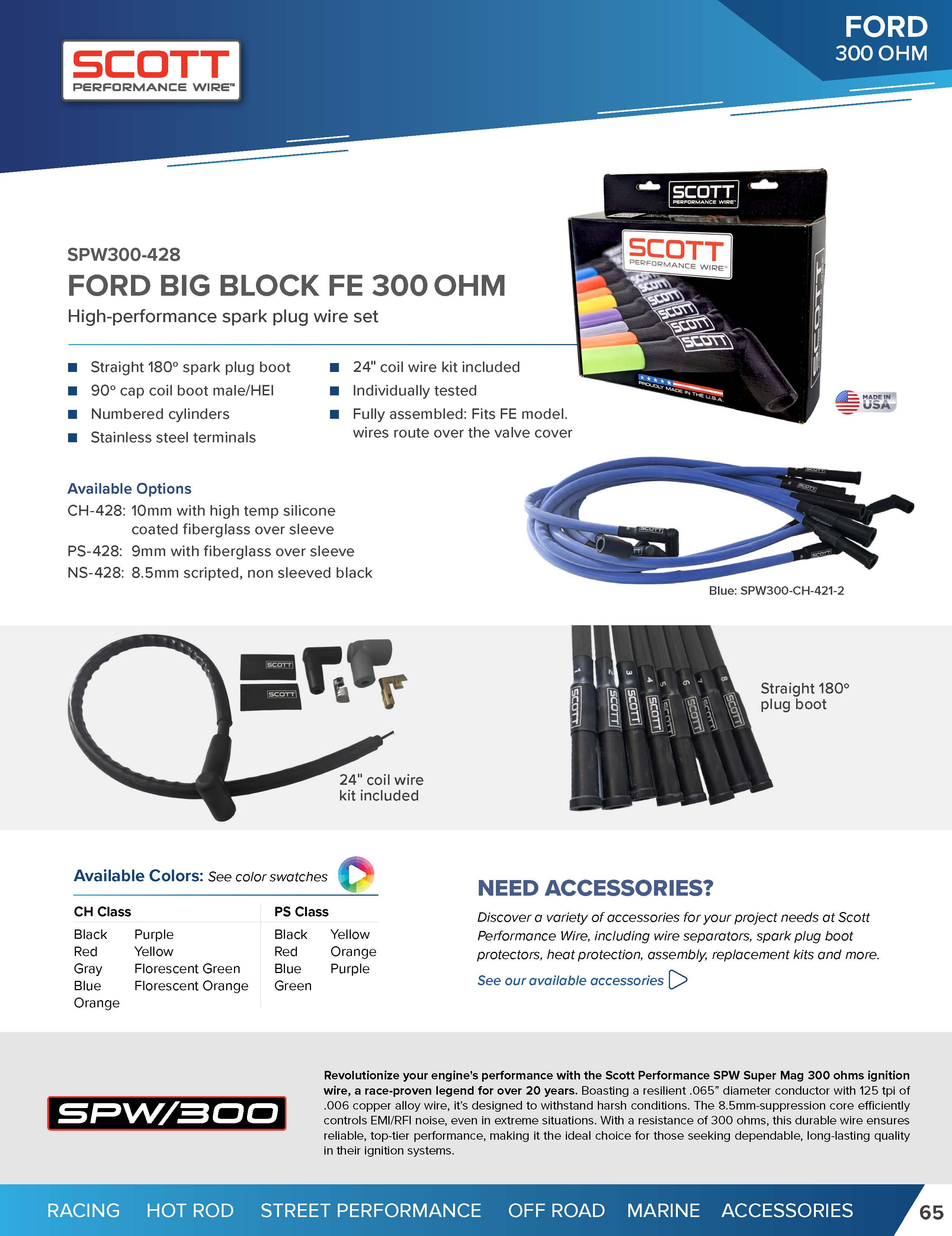 Street Performance Silicone Sleeved Spark Plug Wire Set for Big Block Ford FE - #SPW300-CH-428