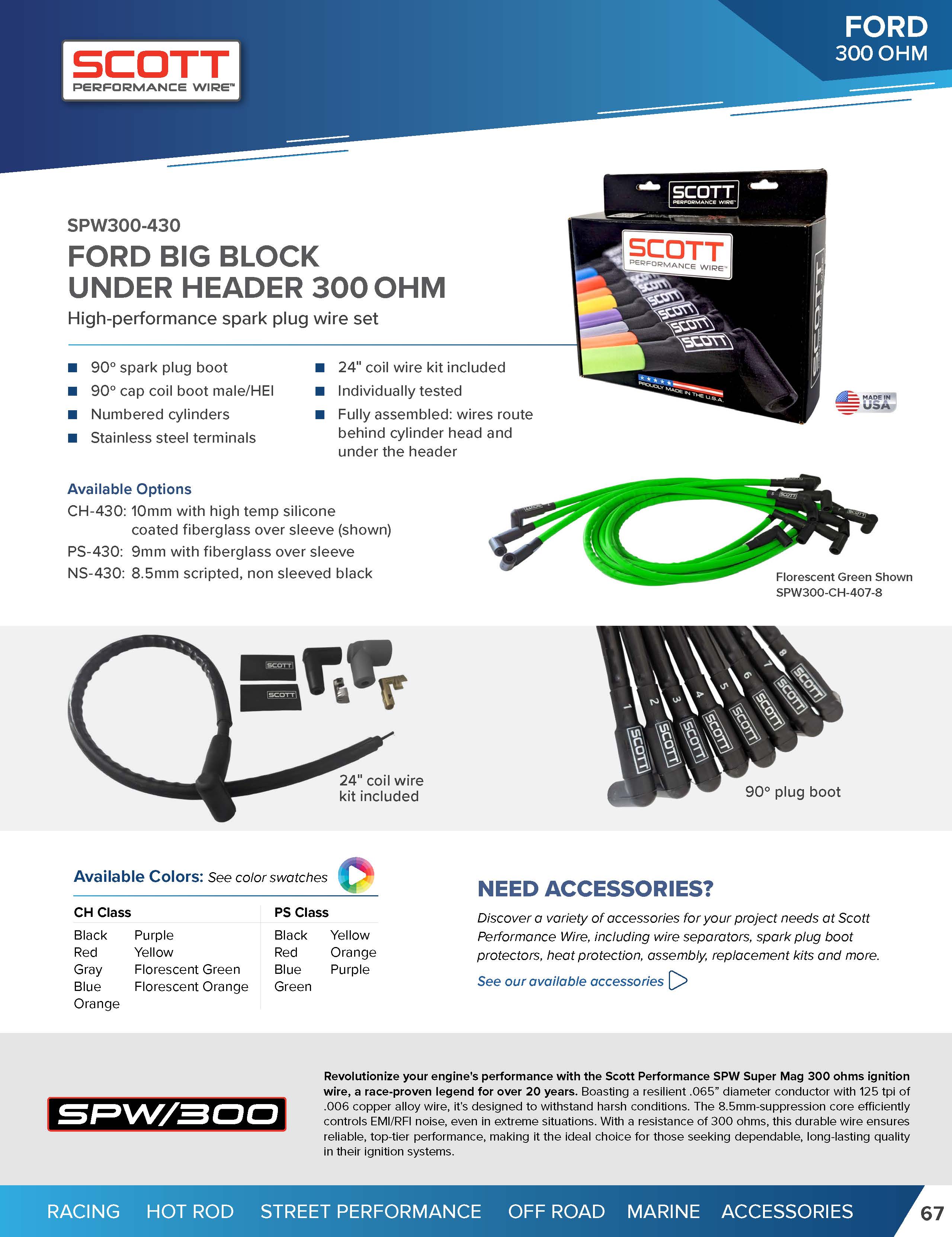 Street Performance Silicone Sleeved Spark Plug Wire Set for Big Block Ford - #SPW300-CH-430