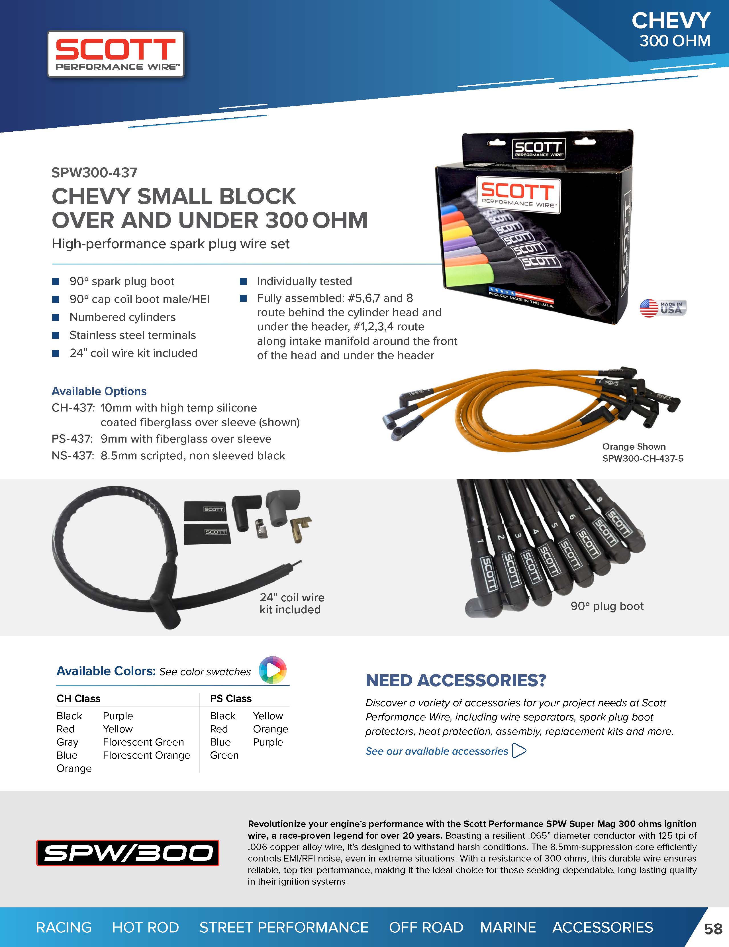 Street Performance Silicone Sleeved Spark Plug Wire Set for Small Block Chevy - #SPW300-CH-437