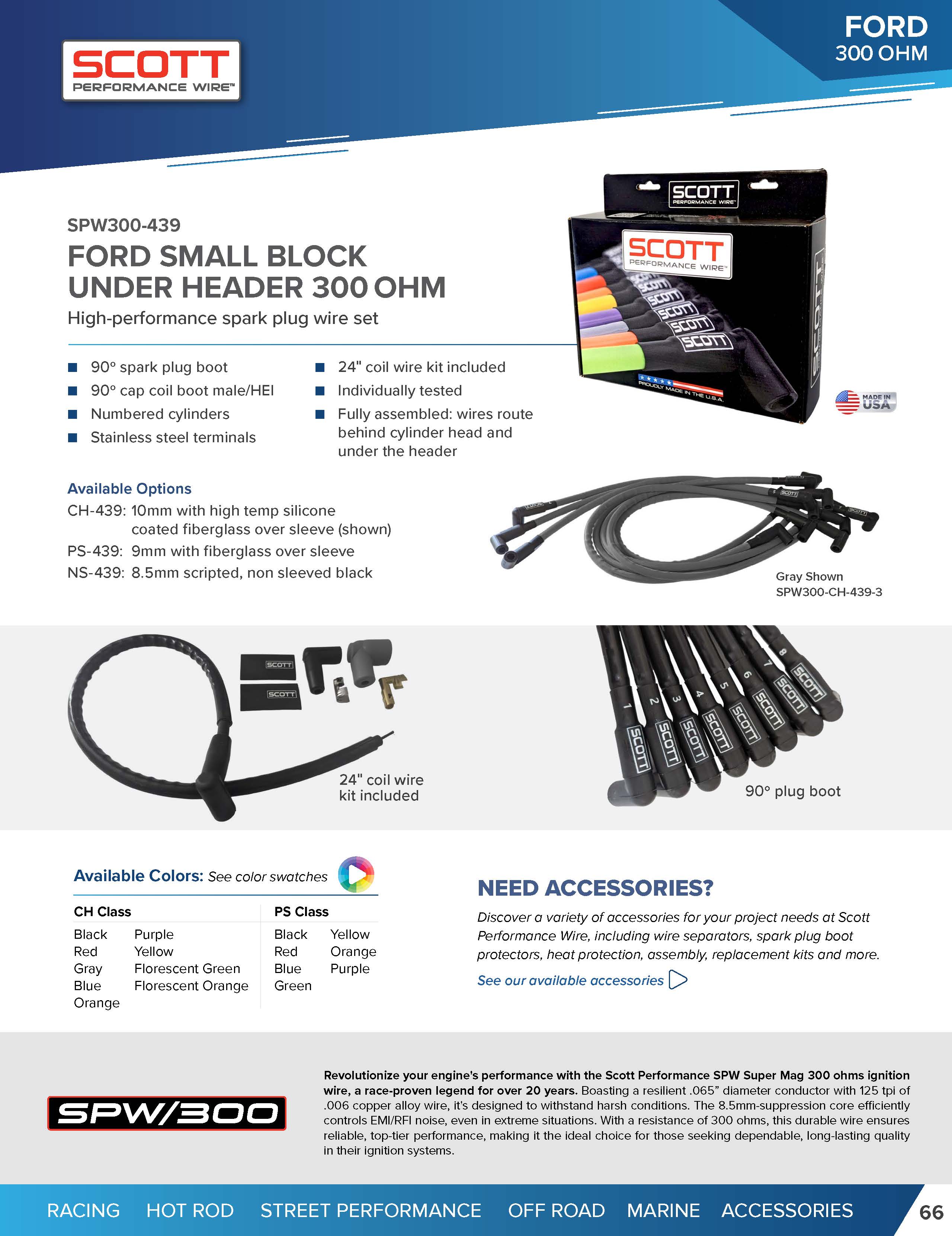 Street Performance Silicone Sleeved Spark Plug Wire Set for Windsor Small Block Ford 351 - #SPW300-CH-439