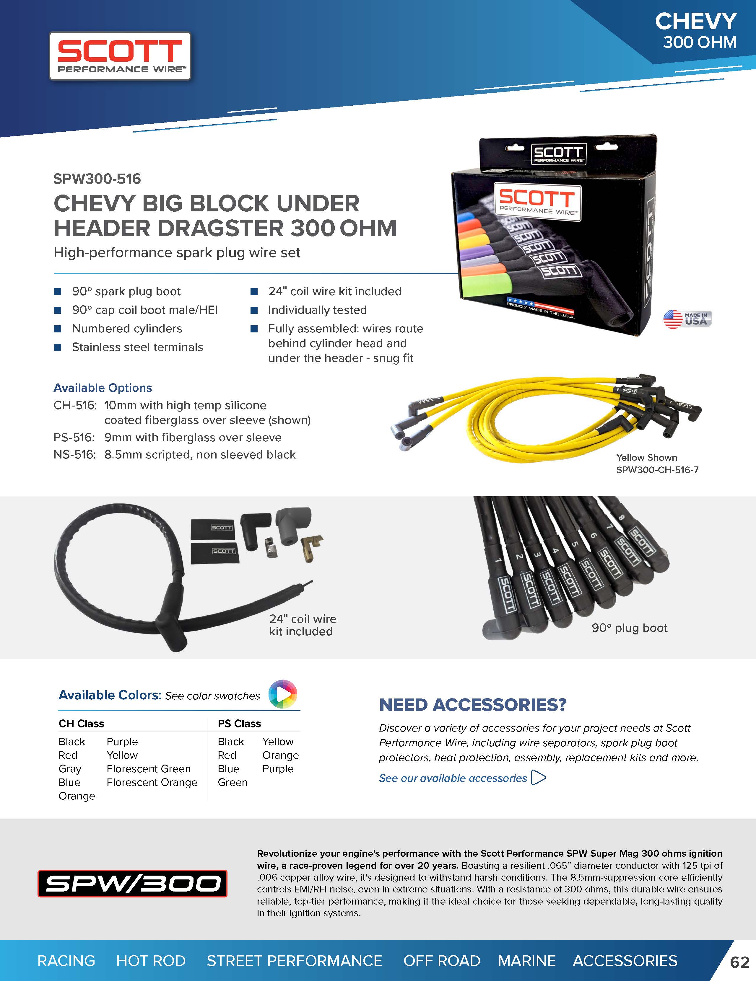 Street Performance Silicone Sleeved Spark Plug Wire Set for Big Block Chevy - #SPW300-CH-516