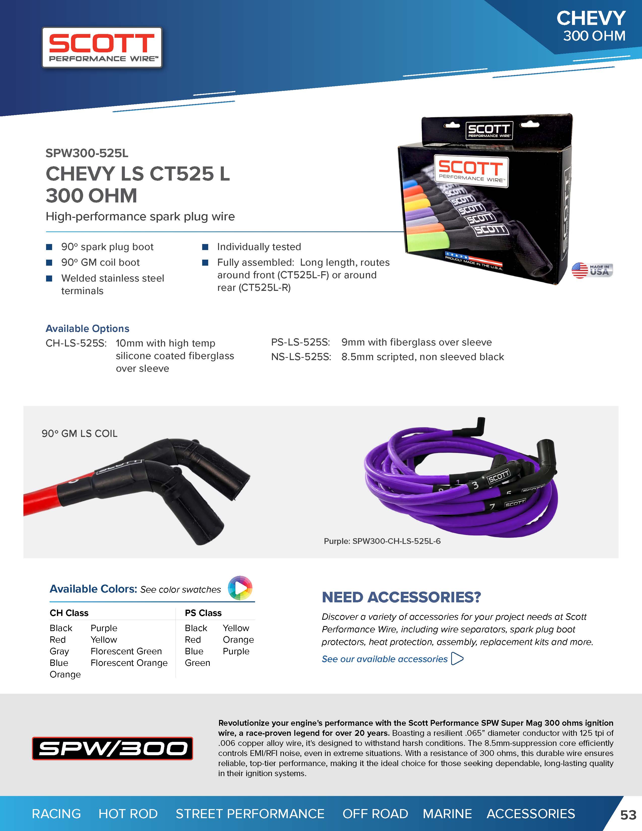 Street Performance Silicone Sleeved Spark Plug Wire Set for GM LS CT 525 - #SPW300-CH-525L-F