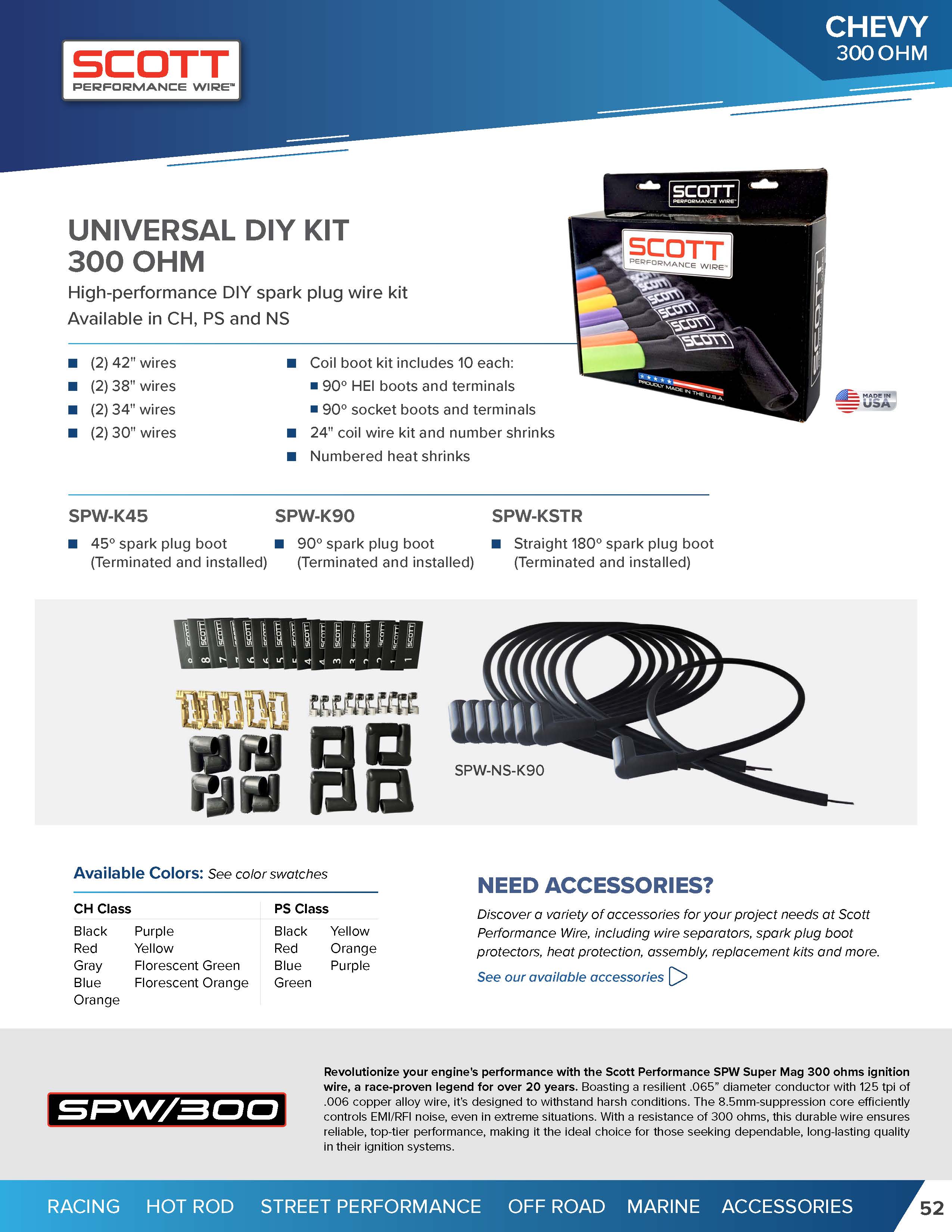 Street Performance Non-Sleeved Spark Plug Wire Set for Universal DIY - #SPW300-NS-KSTR